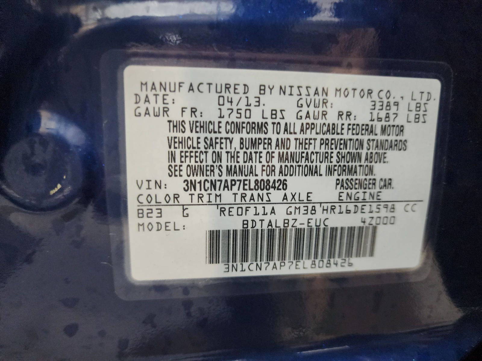 2014 NISSAN VERSA — 128689 Miles — Lot AP7EL808426 — Al Quoz - Marhaba Auctions Used Cars - Image 10