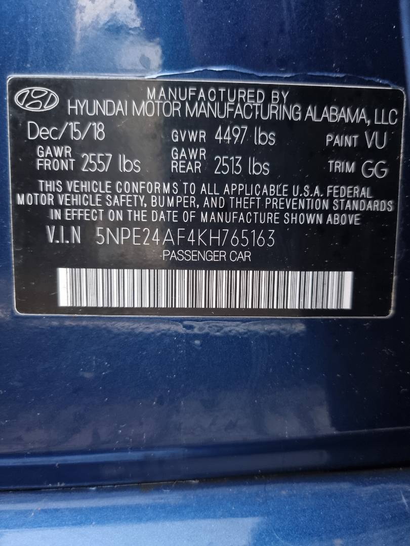 2019 HYUNDAI SONATA — 65655 Miles — Lot 215487 — Ind. 12 - Marhaba Auctions Used Cars - Image 9