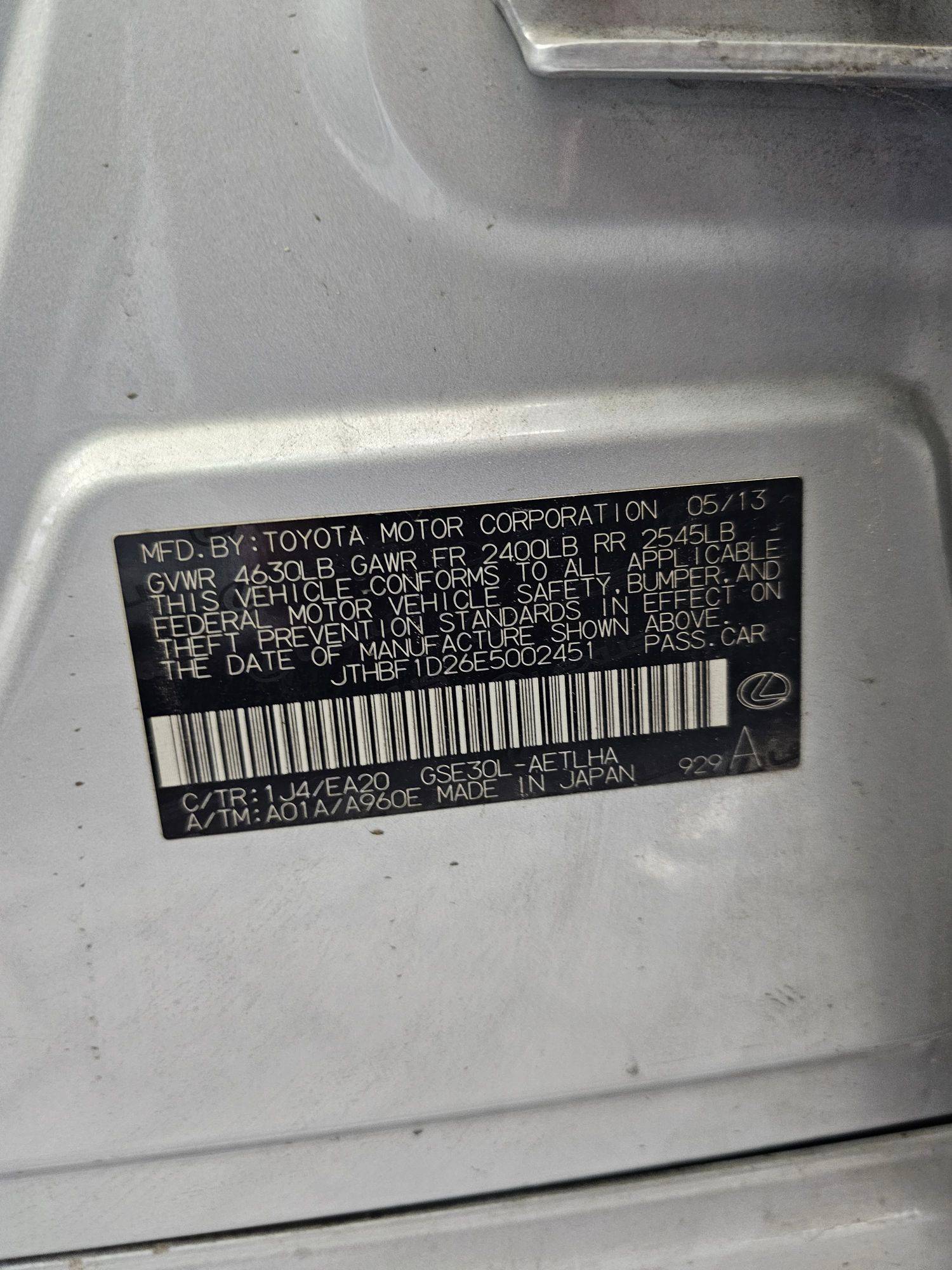 2014 LEXUS IS 250 — 166466 Miles — Lot E5002451 — Souq - Marhaba Auctions Used Cars - Image 10