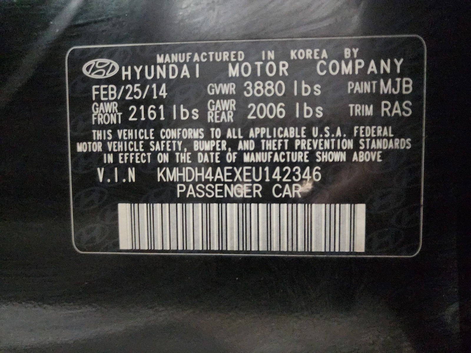 2014 HYUNDAI ELANTRA — 229395 Miles — Lot 42346 — Al Quoz - Marhaba Auctions Used Cars - Image 10