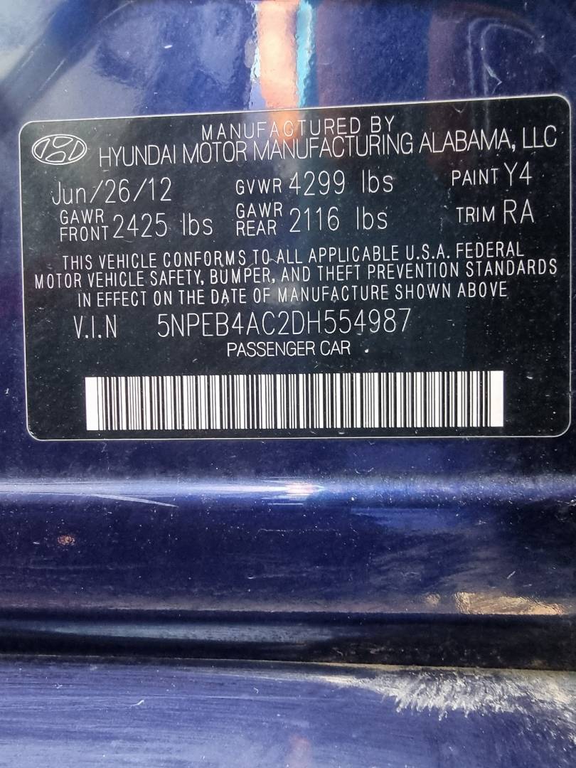 2013 HYUNDAI SONATA — 172665 Miles — Lot 125487 — Ind. 12 - Marhaba Auctions Used Cars - Image 8