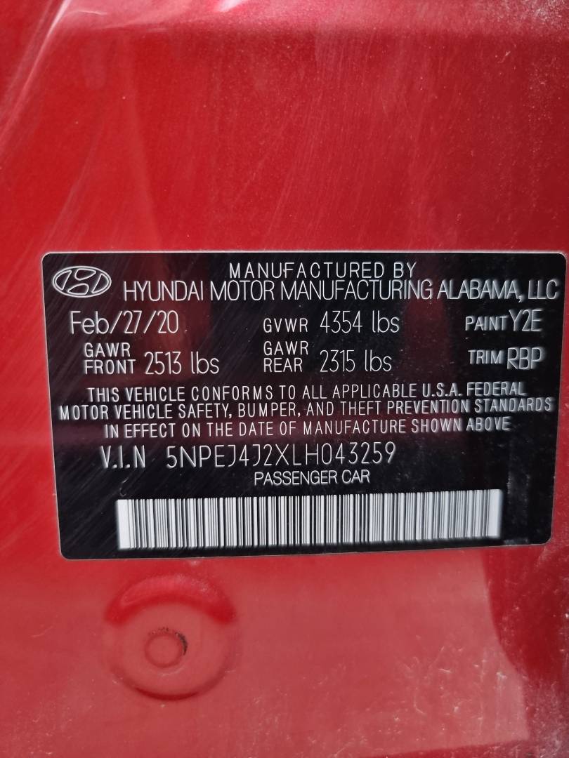 2020 HYUNDAI SONATA — 34751 Miles — Lot H043259 — Ind. 12 - Marhaba Auctions Used Cars - Image 10