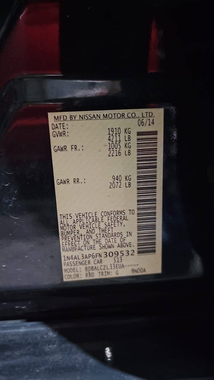 2015 NISSAN ALTIMA — 285773 Miles — Lot FN309532 — Souq - Marhaba Auctions Used Cars - Image 10