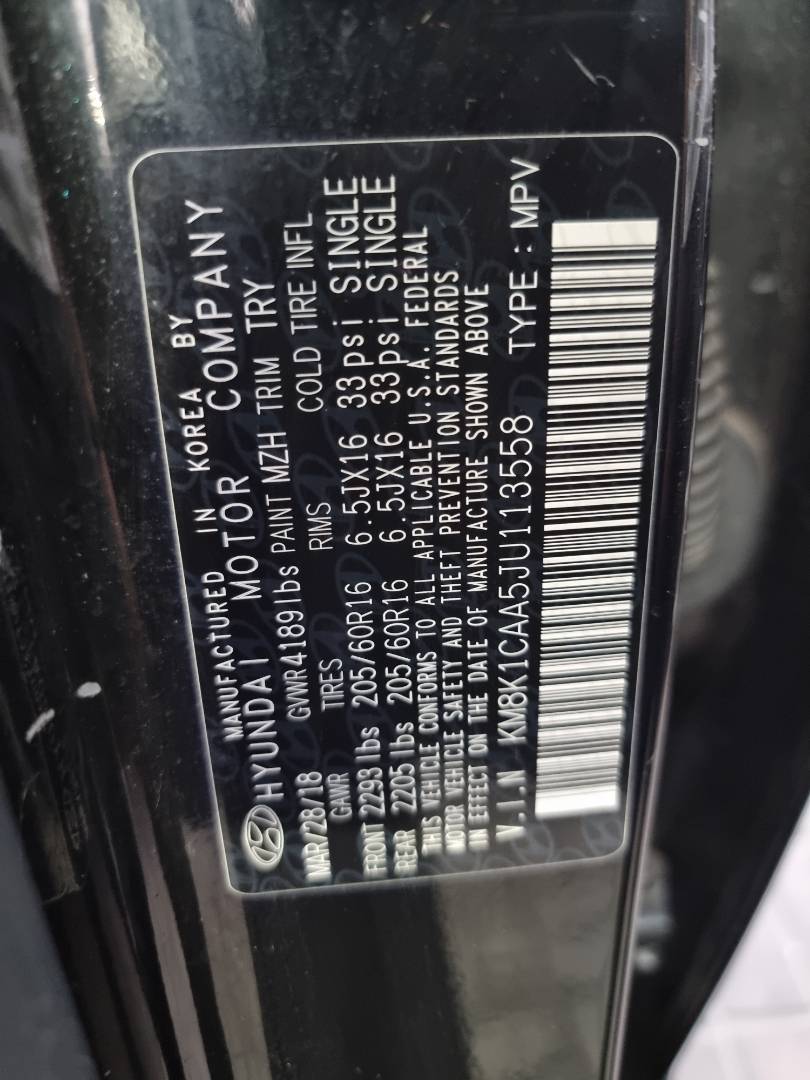 2018 HYUNDAI KONA — 118660 Miles — Lot 113558 — Ind. 12 - Marhaba Auctions Used Cars - Image 8