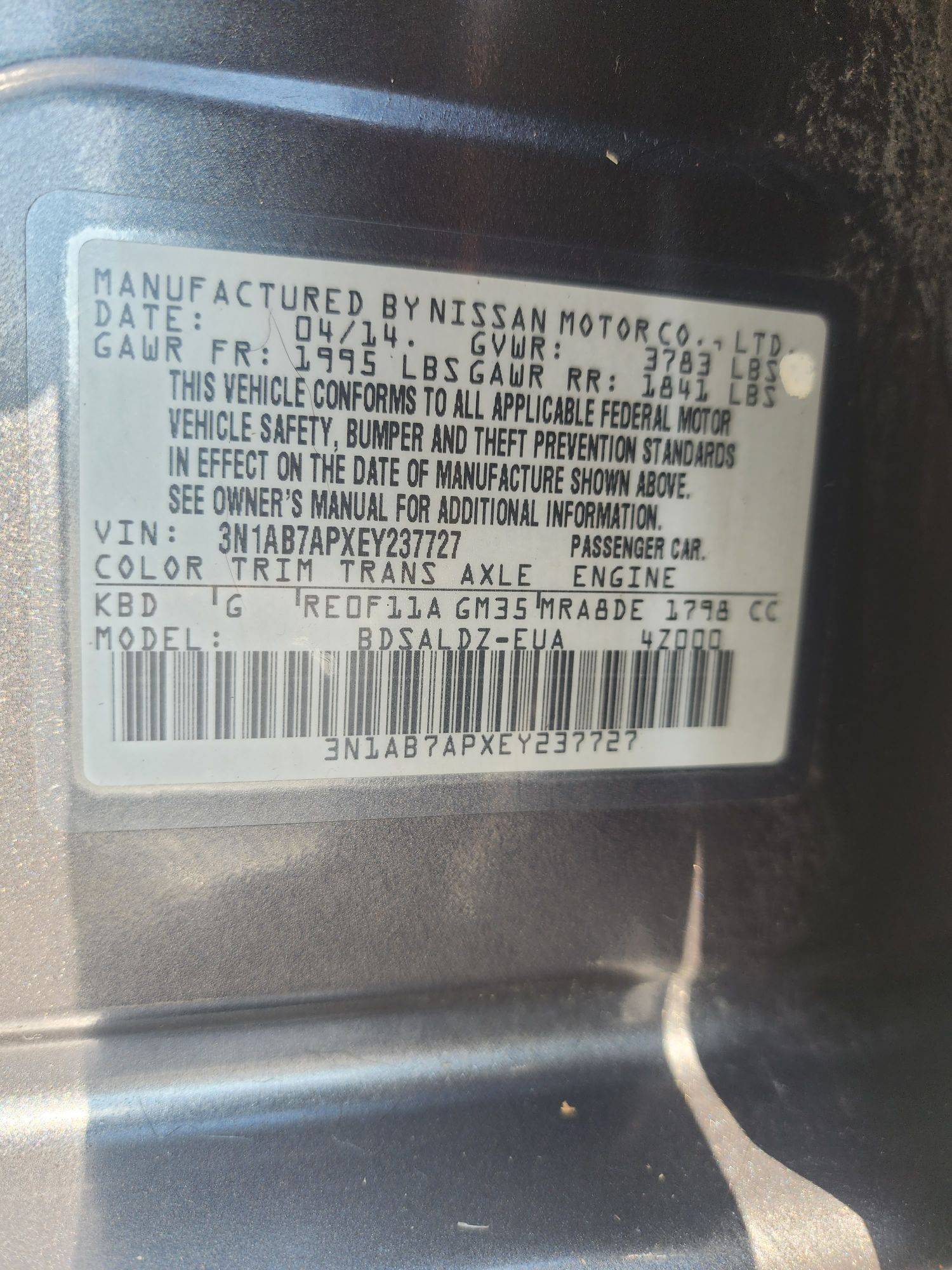 2014 NISSAN SENTRA — 106571 Miles — Lot 46823183 - Marhaba Auctions Used Cars - Image 3