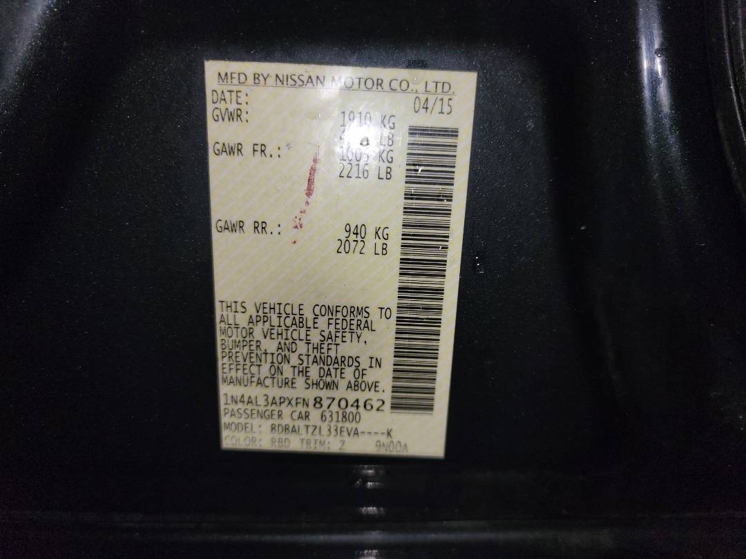 2015 NISSAN ALTIMA — 113802 Miles — Lot N870462 - Marhaba Auctions Used Cars - Image 10