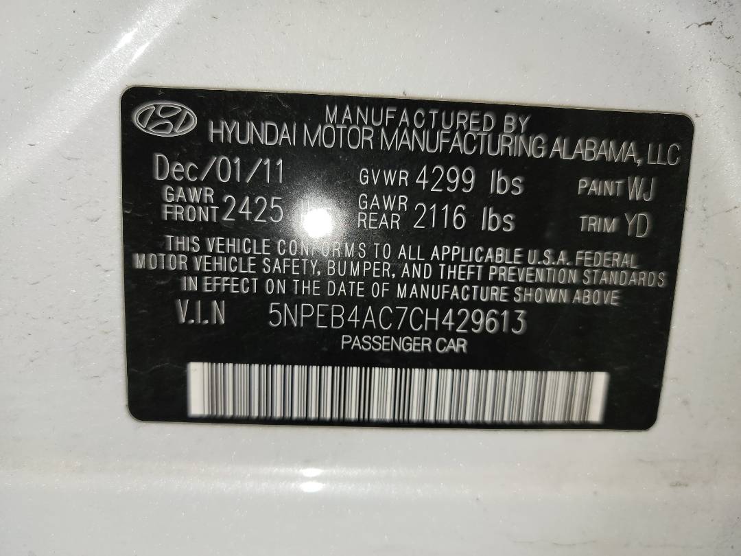 2012 HYUNDAI SONATA — 109520 Miles — Lot 38278684 - Marhaba Auctions Used Cars - Image 10