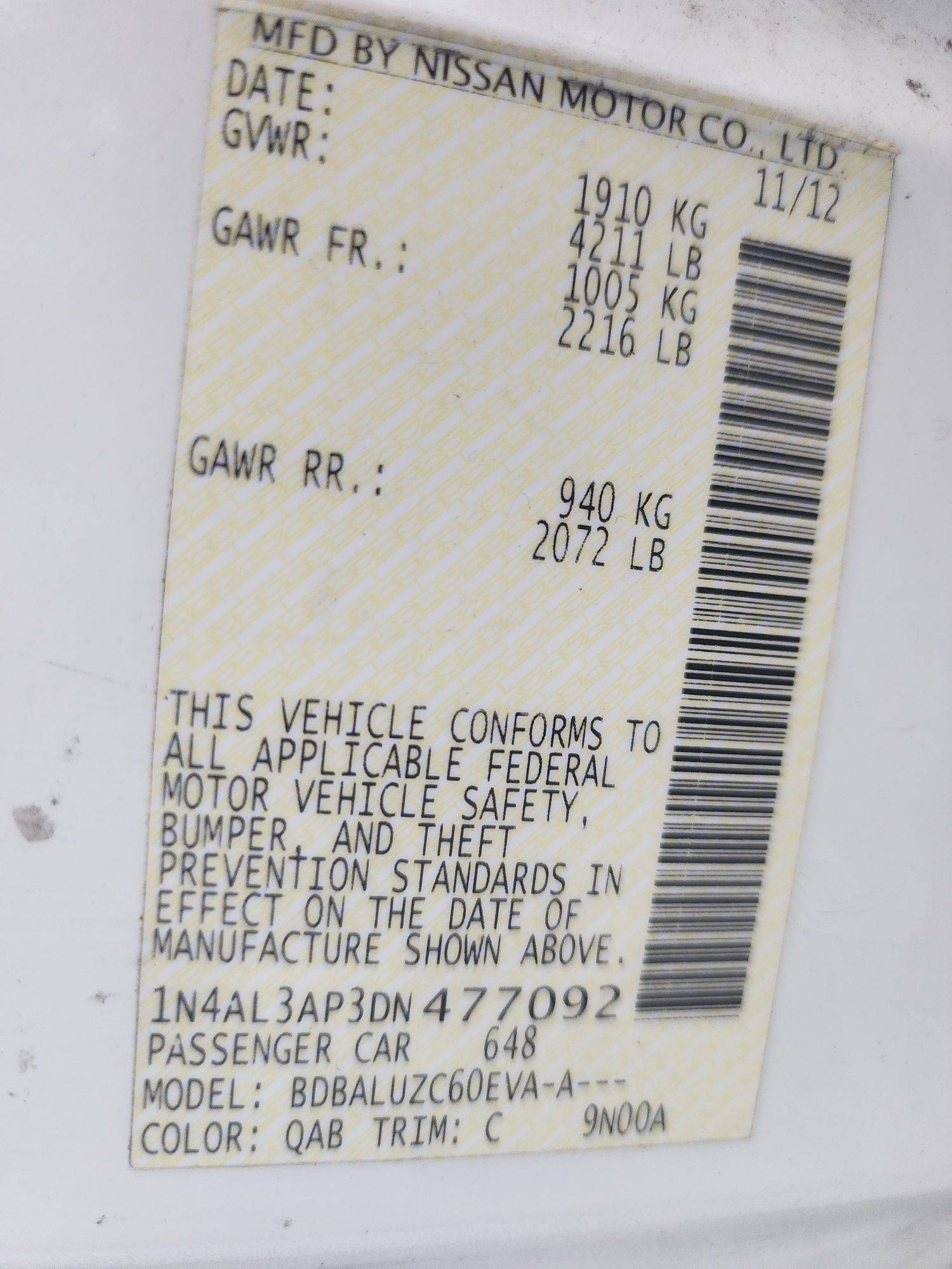 2013 NISSAN ALTIMA — 122301 Miles — Lot 58686733 - Marhaba Auctions Used Cars - Image 3