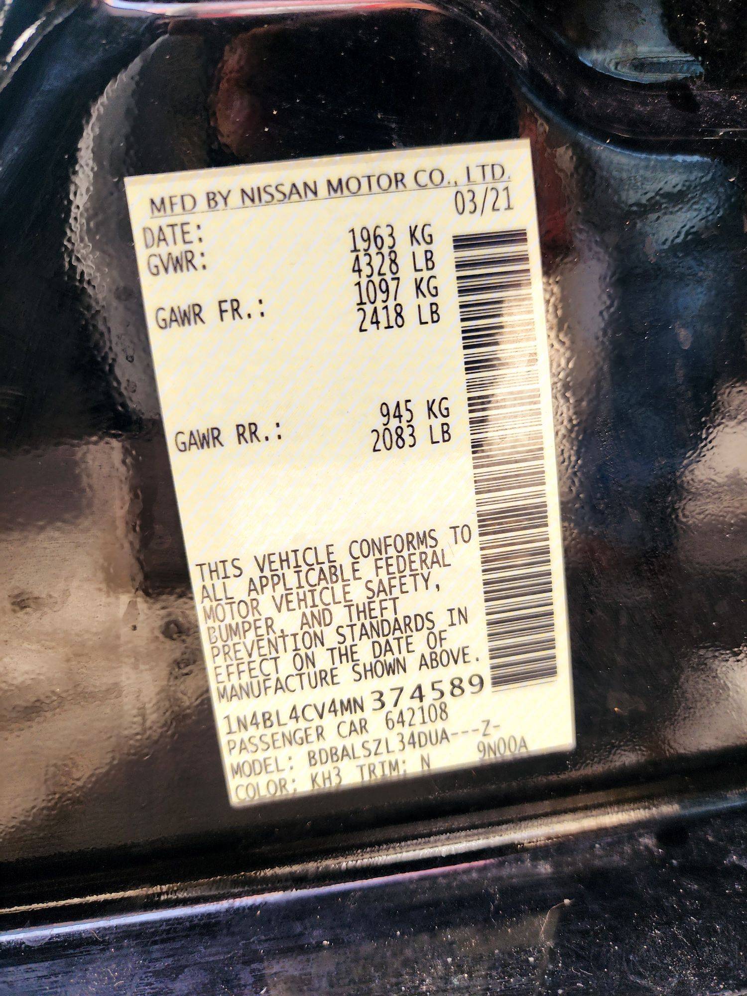 2021 NISSAN ALTIMA — 76727 Miles — Lot 81112994 — Main - Marhaba Auctions Used Cars - Image 9