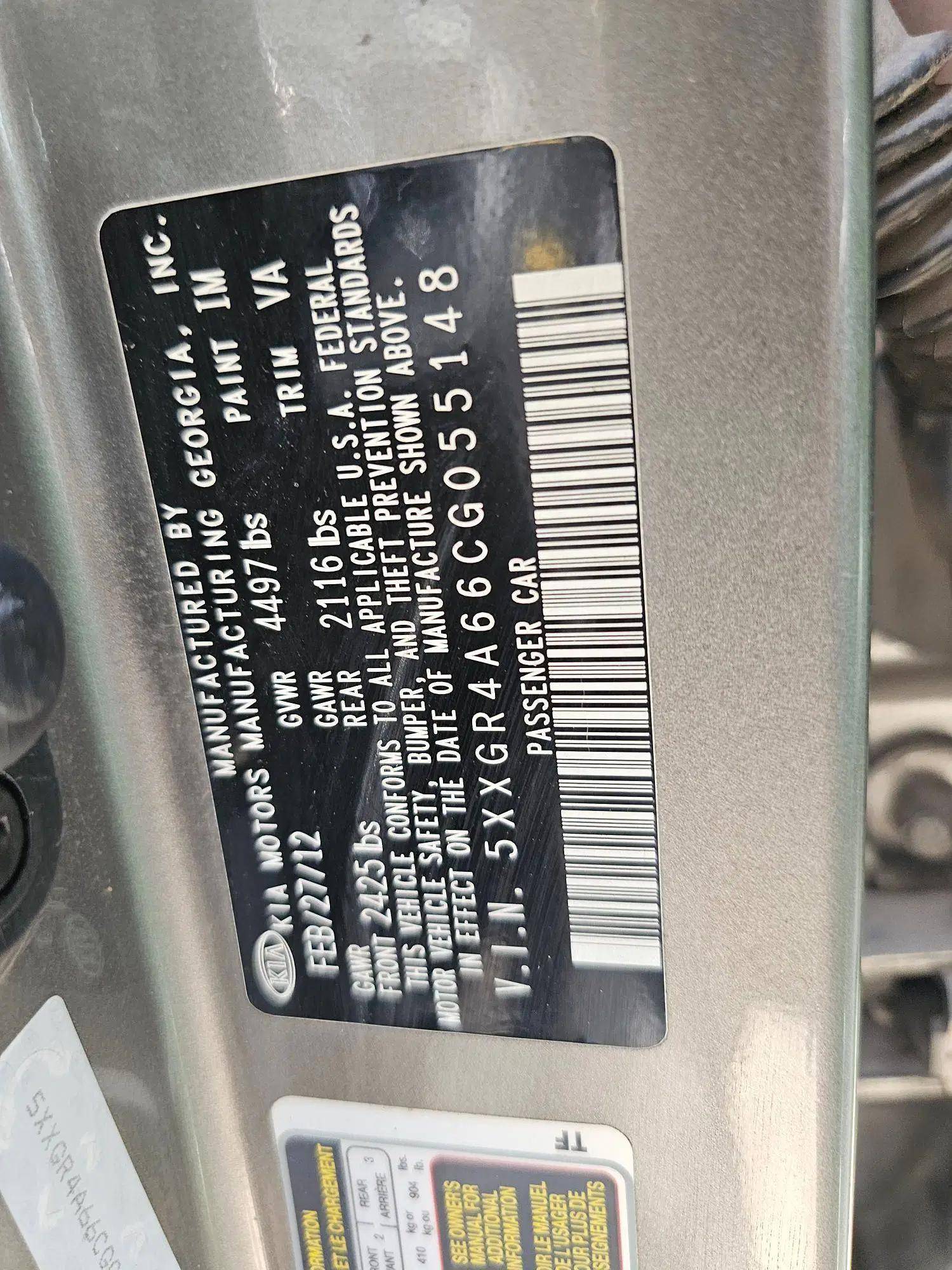 2012 KIA OPTIMA — 142874 Miles — Lot G055148 — Main - Marhaba Auctions Used Cars - Image 4