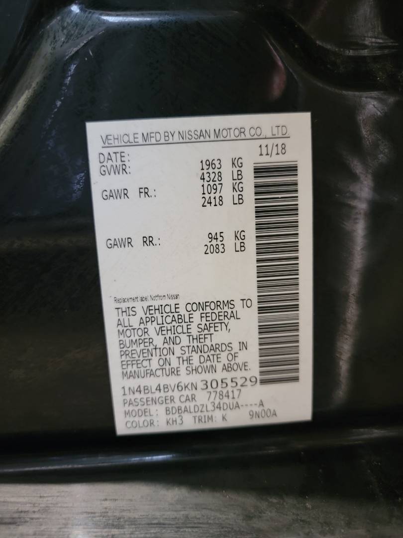 2019 NISSAN ALTIMA — 120544 Miles — Lot 53705734 — Ind. 12 - Marhaba Auctions Used Cars - Image 9