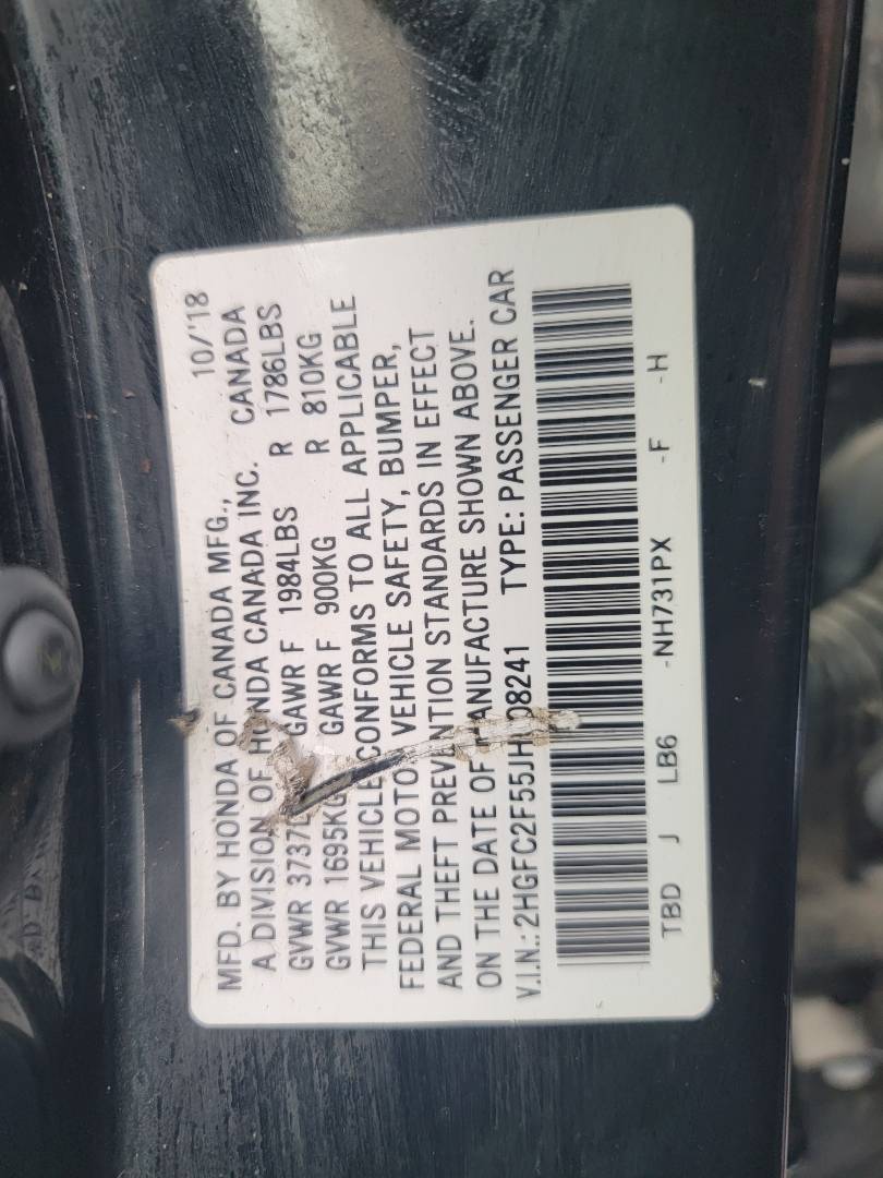 2018 HONDA CIVIC — 99027 Miles — Lot JH608241 — Main - Marhaba Auctions Used Cars - Image 9