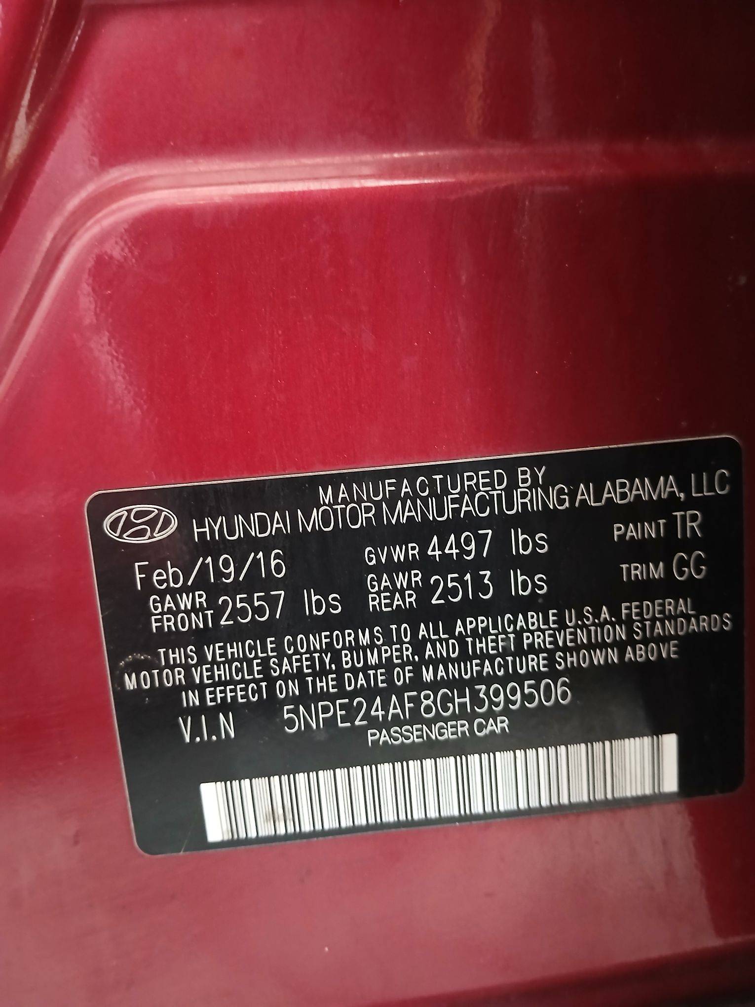 2016 HYUNDAI SONATA — 167601 Miles — Lot GH399506 — Souq - Marhaba Auctions Used Cars - Image 9