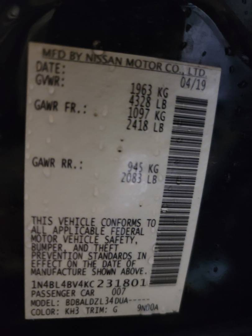 2019 NISSAN ALTIMA — 83961 Miles — Lot 54516852 - Marhaba Auctions Used Cars - Image 3