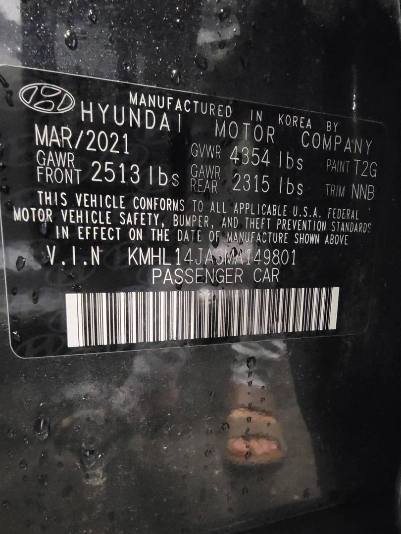 2021 HYUNDAI SONATA — 13664 Miles — Lot 65033413 - Marhaba Auctions Used Cars - Image 3