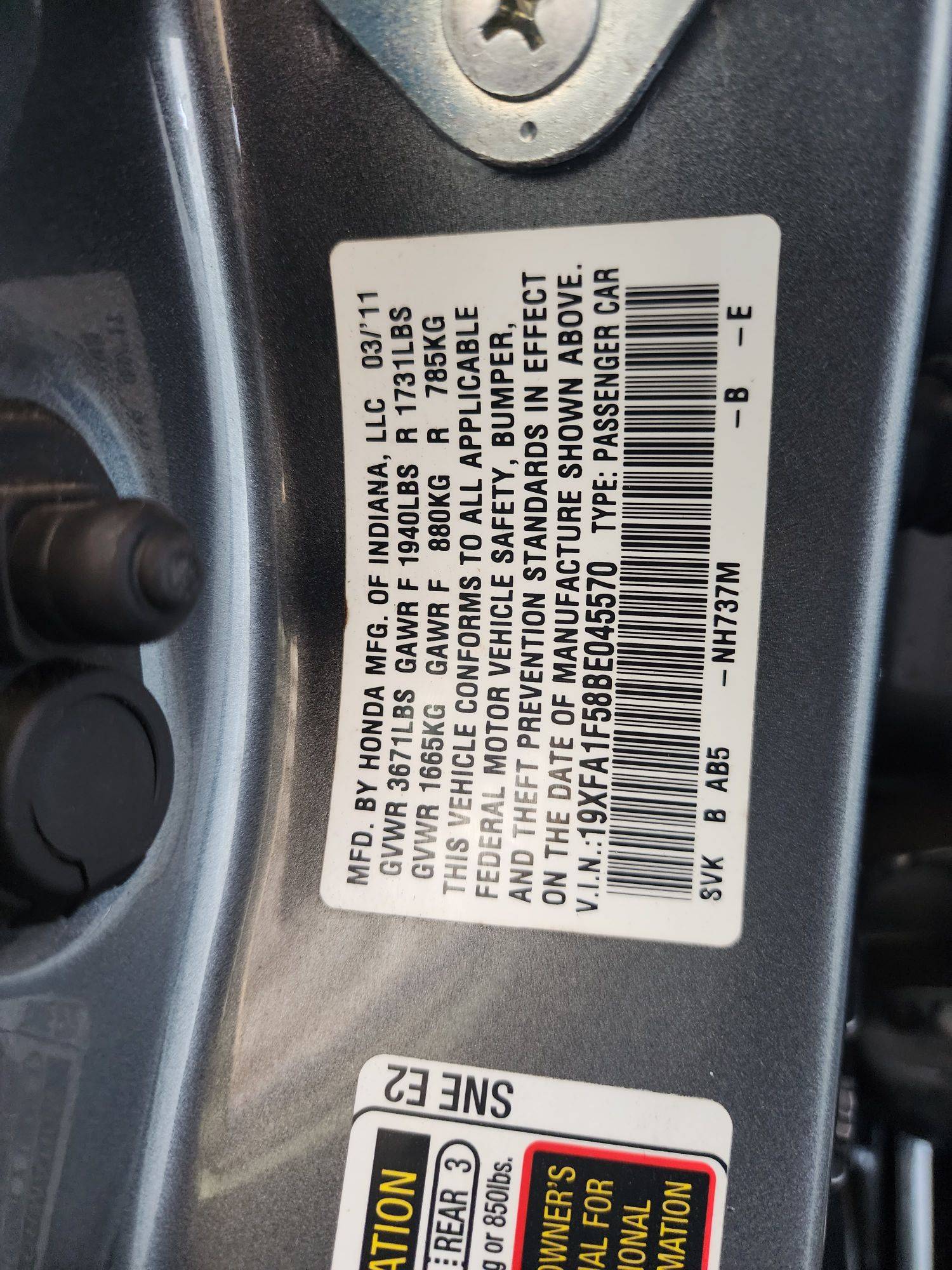 2011 HONDA CIVIC — 176660 Miles — Lot 73990403 - Marhaba Auctions Used Cars - Image 9