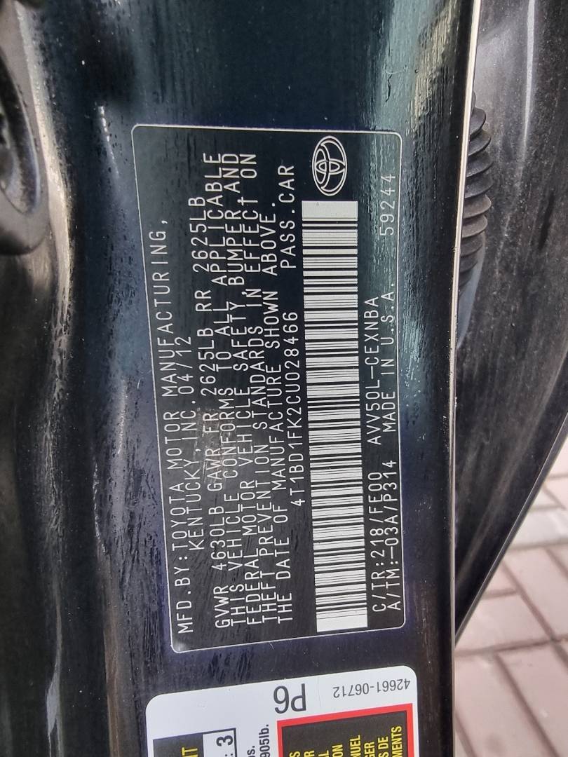 2012 TOYOTA CAMRY — 192532 Miles — Lot 215487 — Souq - Marhaba Auctions Used Cars - Image 9