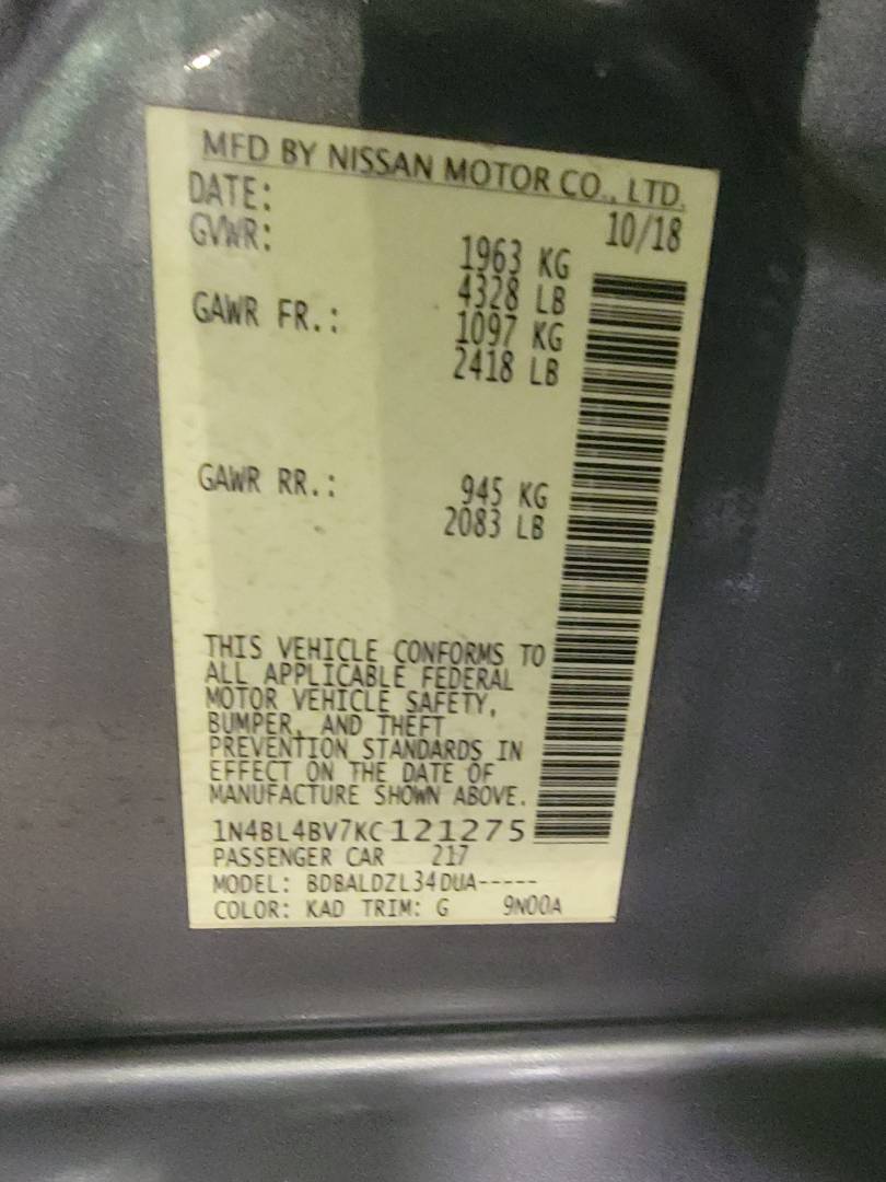 2019 NISSAN ALTIMA — 135144 Miles — Lot 7KC121275 — Main - Marhaba Auctions Used Cars - Image 9