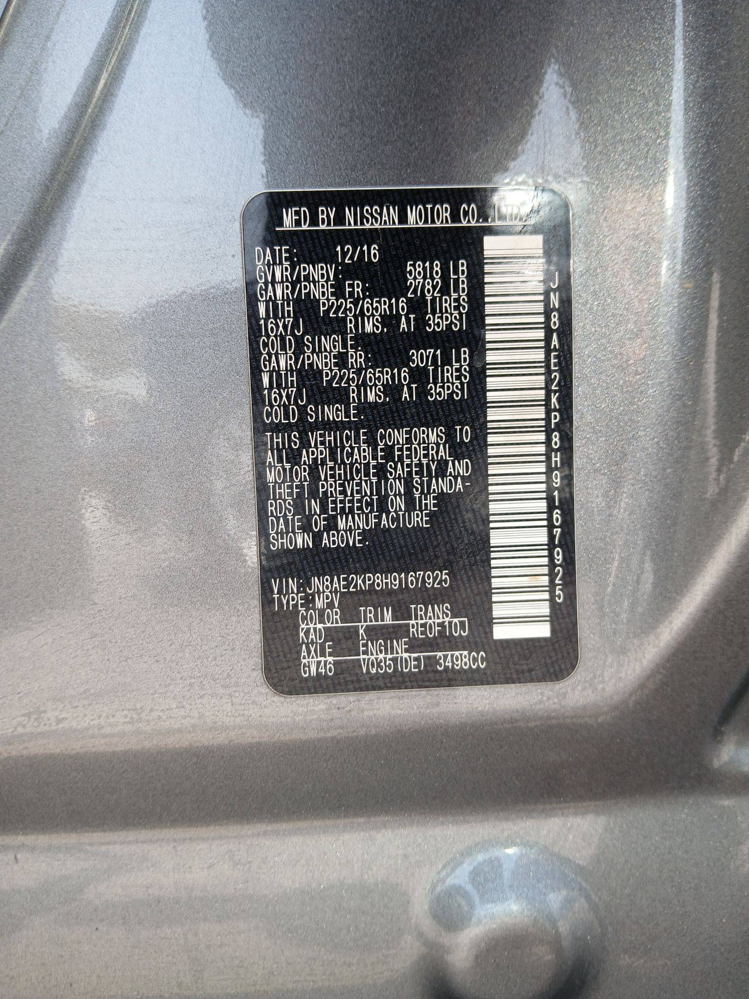 2017 NISSAN QUEST — 141607 Miles — Lot 9167925 — Souq - Marhaba Auctions Used Cars - Image 9