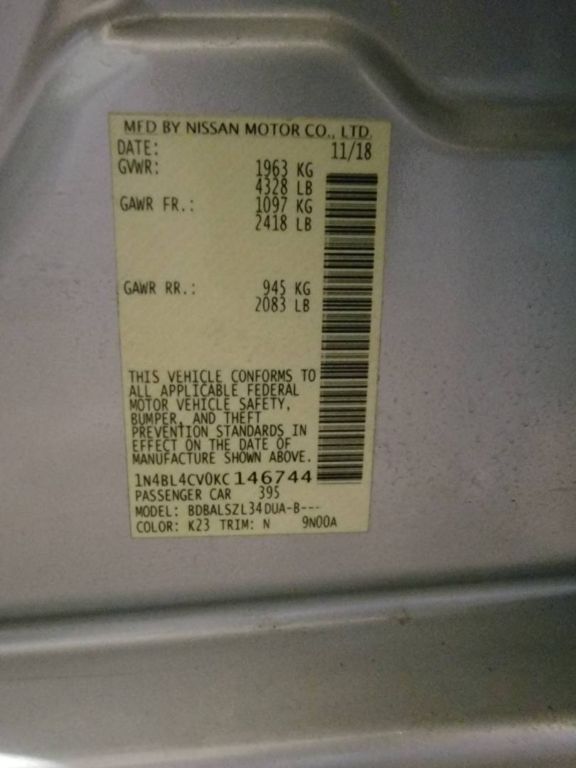 2019 NISSAN ALTIMA — 122659 Miles — Lot 146744 — Main - Marhaba Auctions Used Cars - Image 9