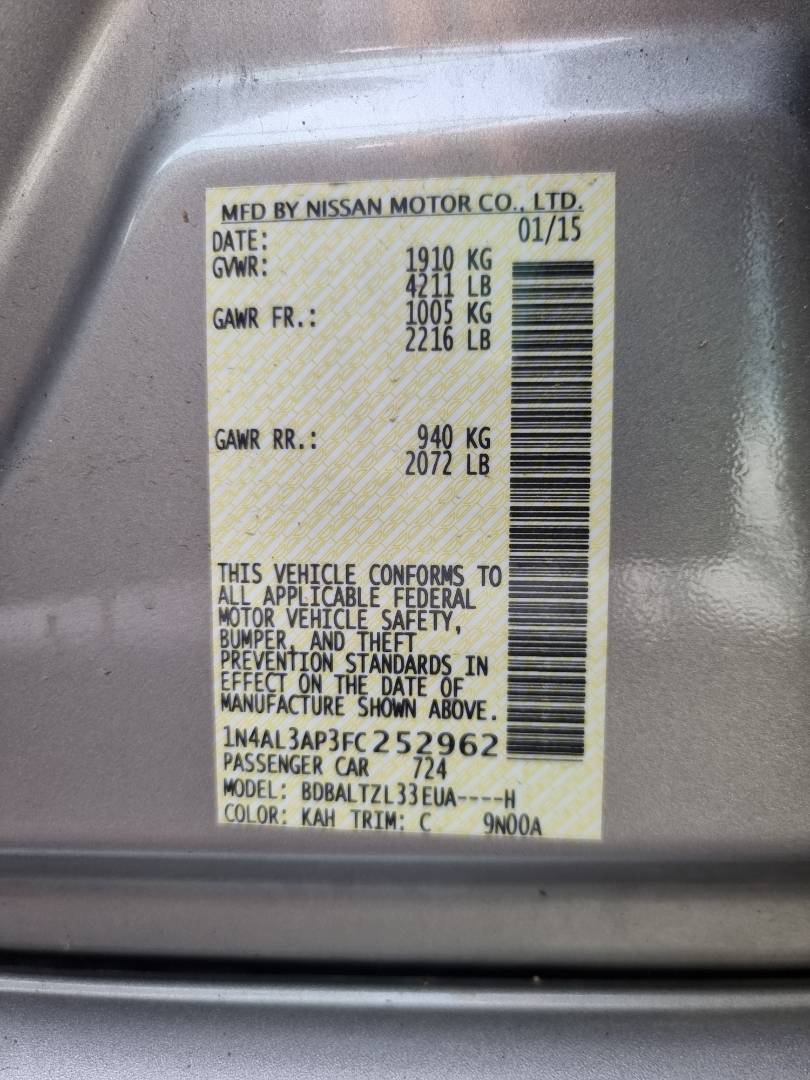 2015 NISSAN ALTIMA — 95631 Miles — Lot 215487 — Ind. 12 - Marhaba Auctions Used Cars - Image 10