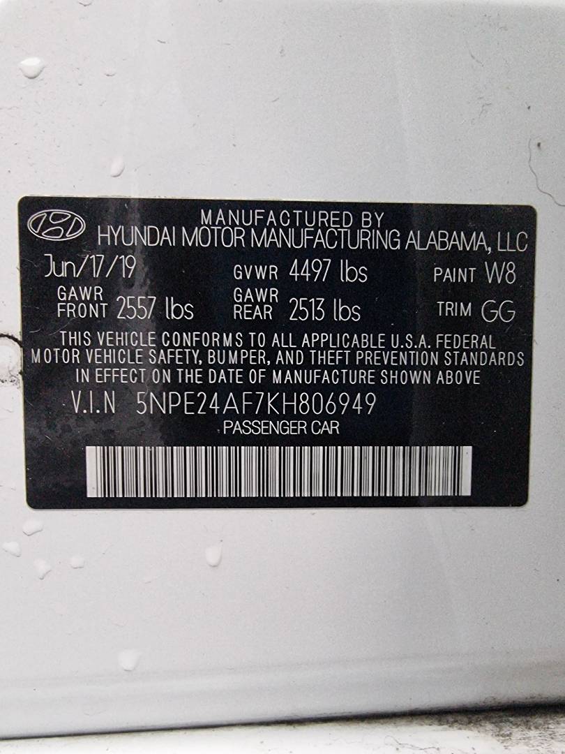 2019 HYUNDAI SONATA — 65841 Miles — Lot 215487 — Ind. 12 - Marhaba Auctions Used Cars - Image 9