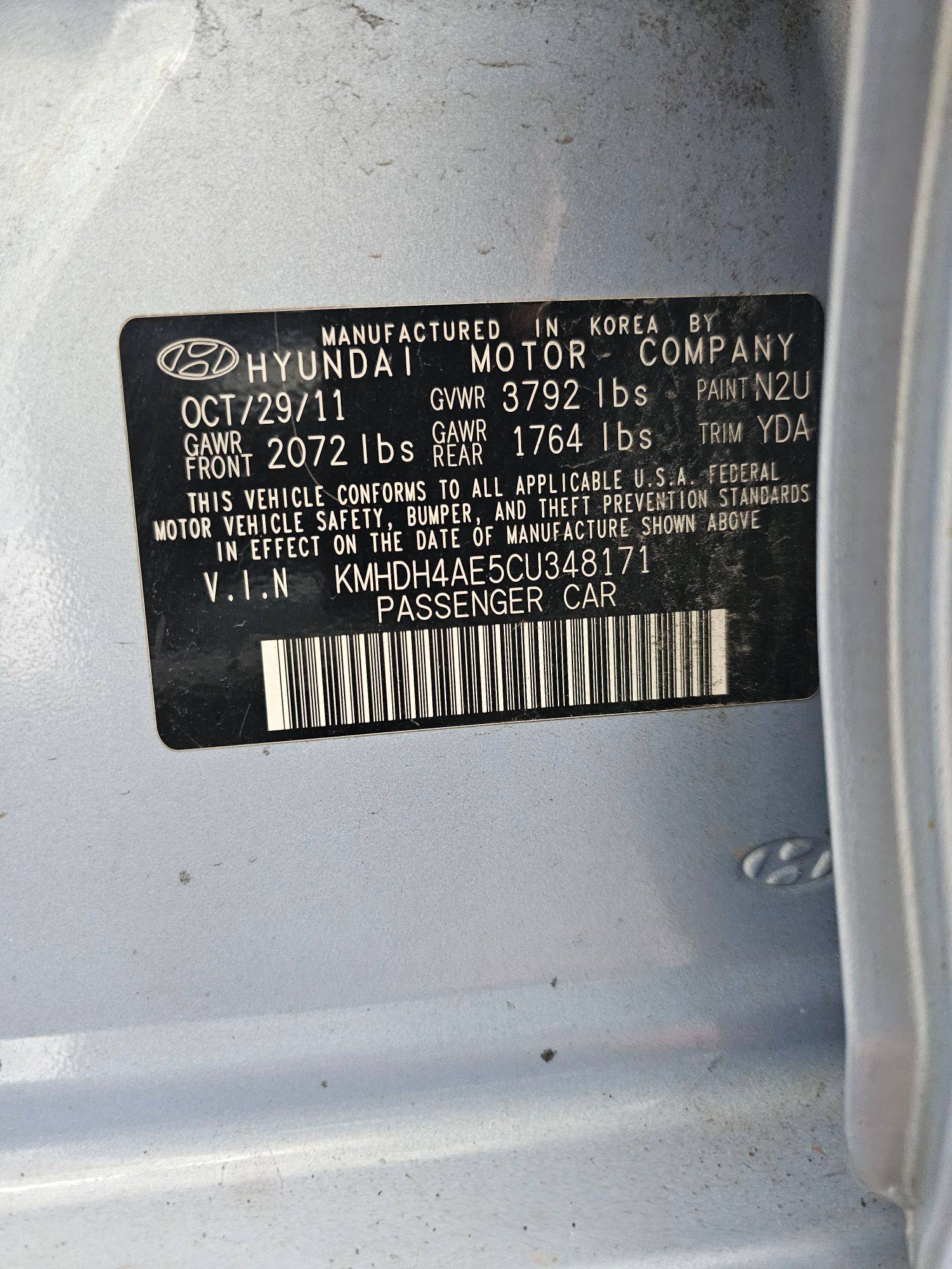 2012 HYUNDAI ELANTRA — 162891 Miles — Lot CU348171 — Ind. 12 - Marhaba Auctions Used Cars - Image 10