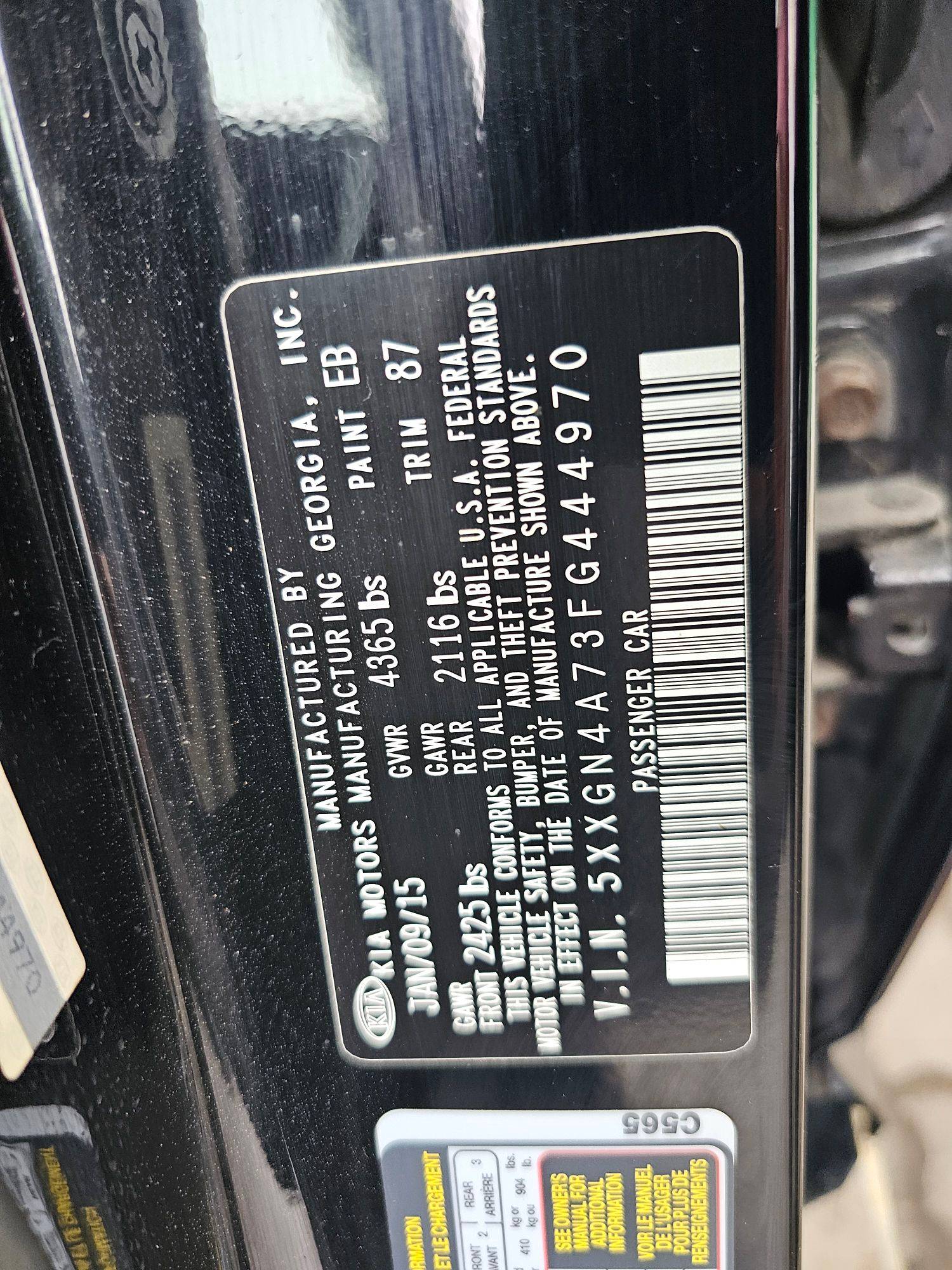 2015 KIA OPTIMA — 123641 Miles — Lot FG444970 — Souq - Marhaba Auctions Used Cars - Image 10
