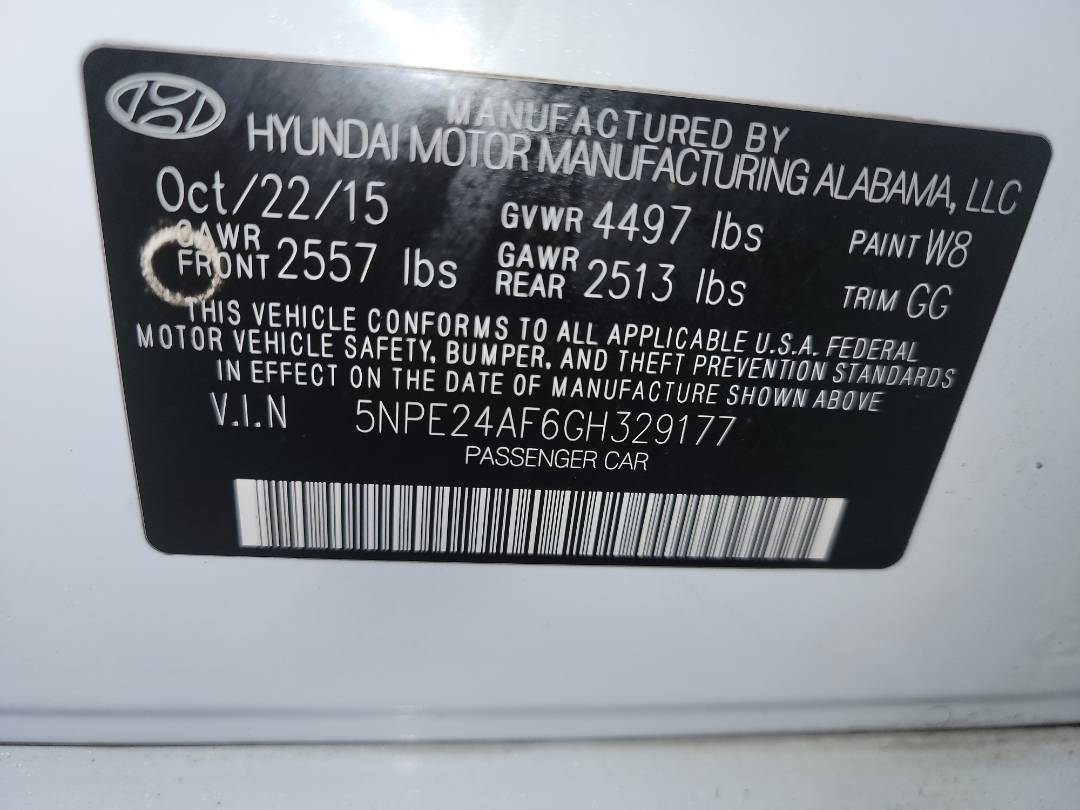 2016 HYUNDAI SONATA — 98657 Miles — Lot H329177 - Marhaba Auctions Used Cars - Image 10