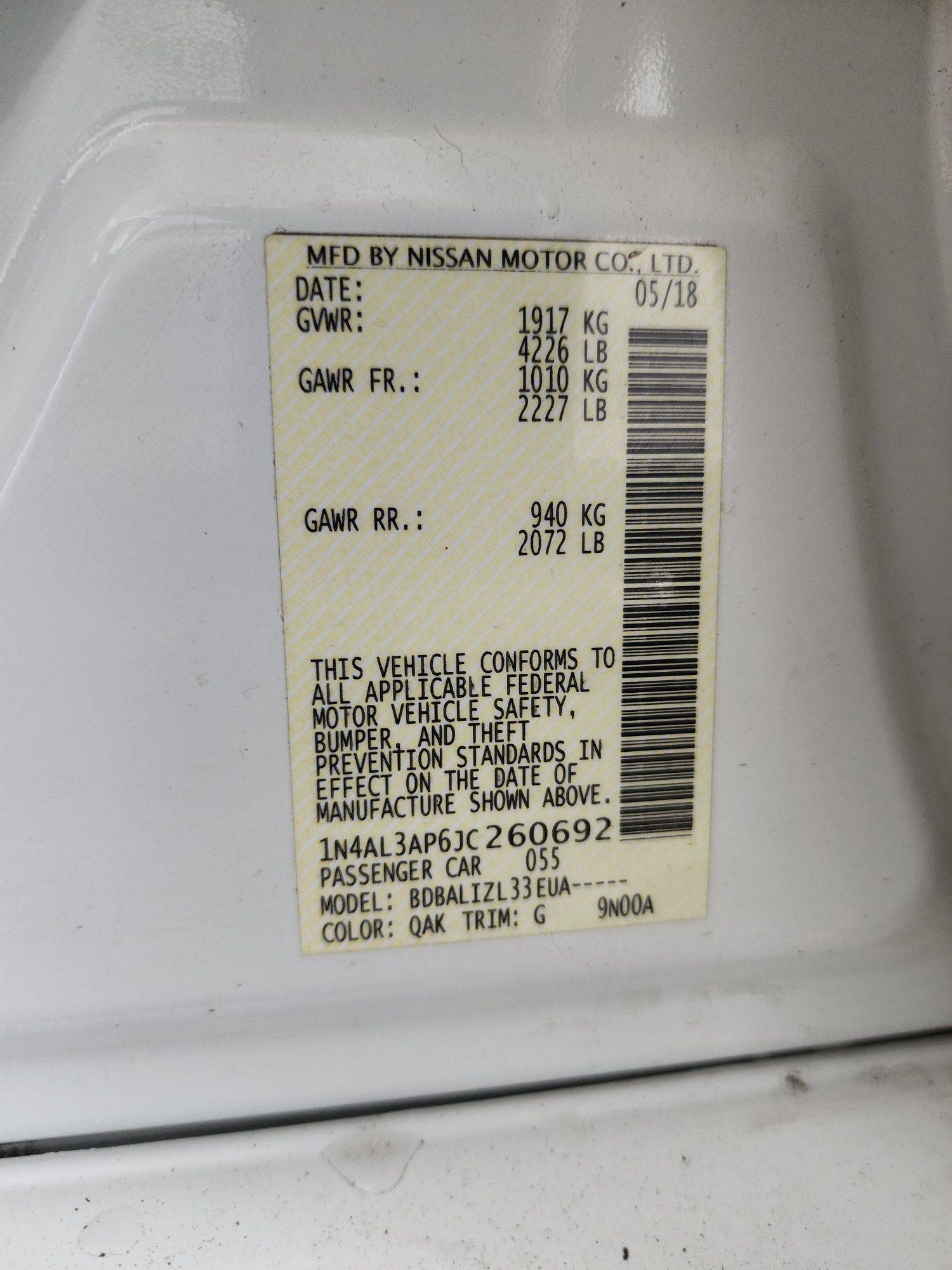 2018 NISSAN ALTIMA — 162294 Miles — Lot 38302874 — Souq - Marhaba Auctions Used Cars - Image 9