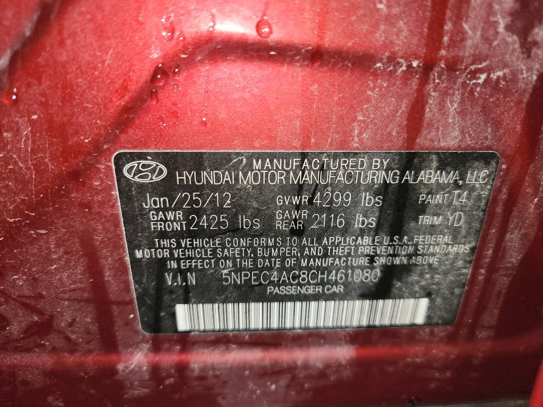 2012 HYUNDAI SONATA — 170069 Miles — Lot 64993823 - Marhaba Auctions Used Cars - Image 8