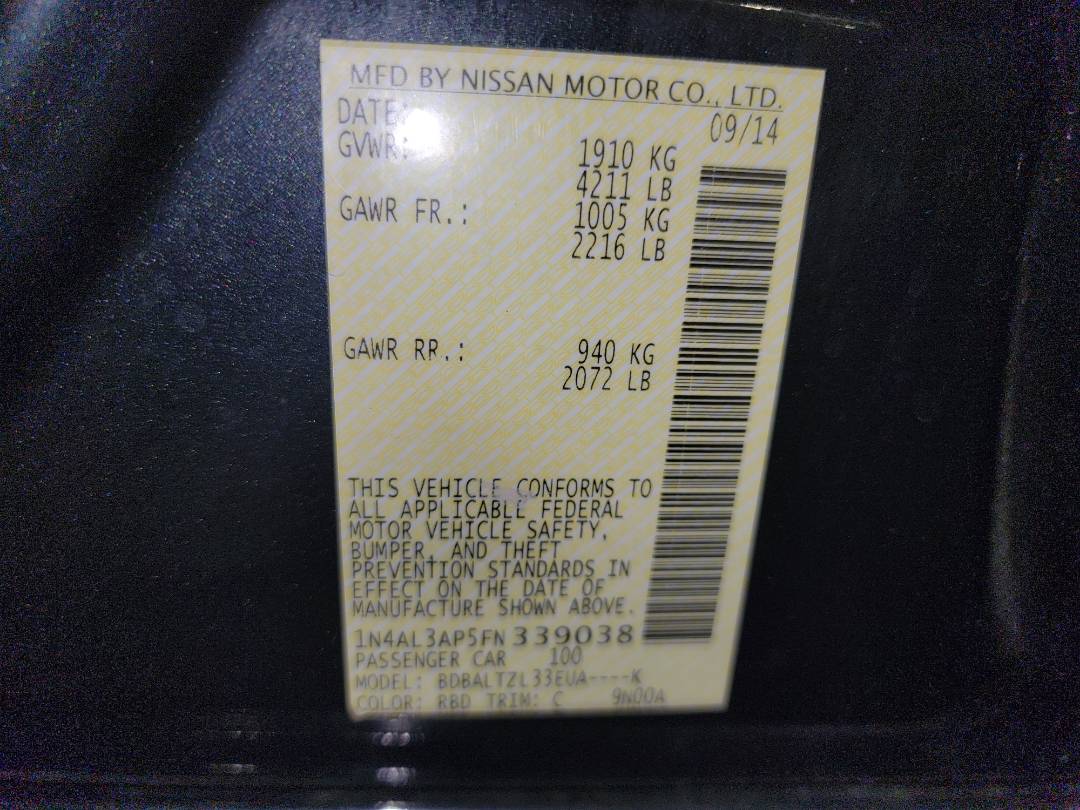 2015 NISSAN ALTIMA — 129310 Miles — Lot N339038 - Marhaba Auctions Used Cars - Image 9