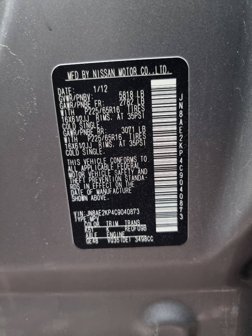 2012 NISSAN QUEST — 173116 Miles — Lot 40873 — Ind. 12 - Marhaba Auctions Used Cars - Image 10
