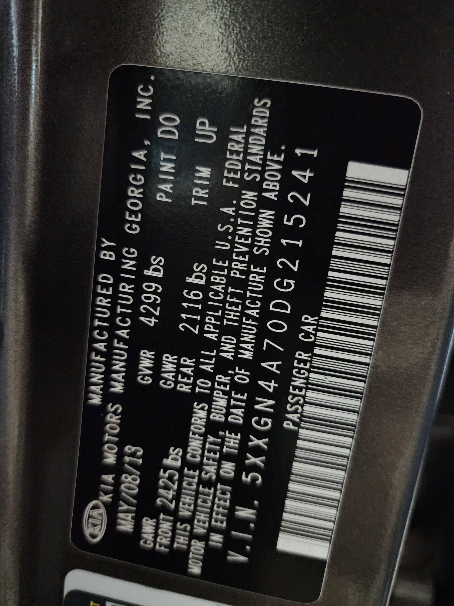 2013 KIA OPTIMA — 122763 Miles — Lot 68440083 - Marhaba Auctions Used Cars - Image 3