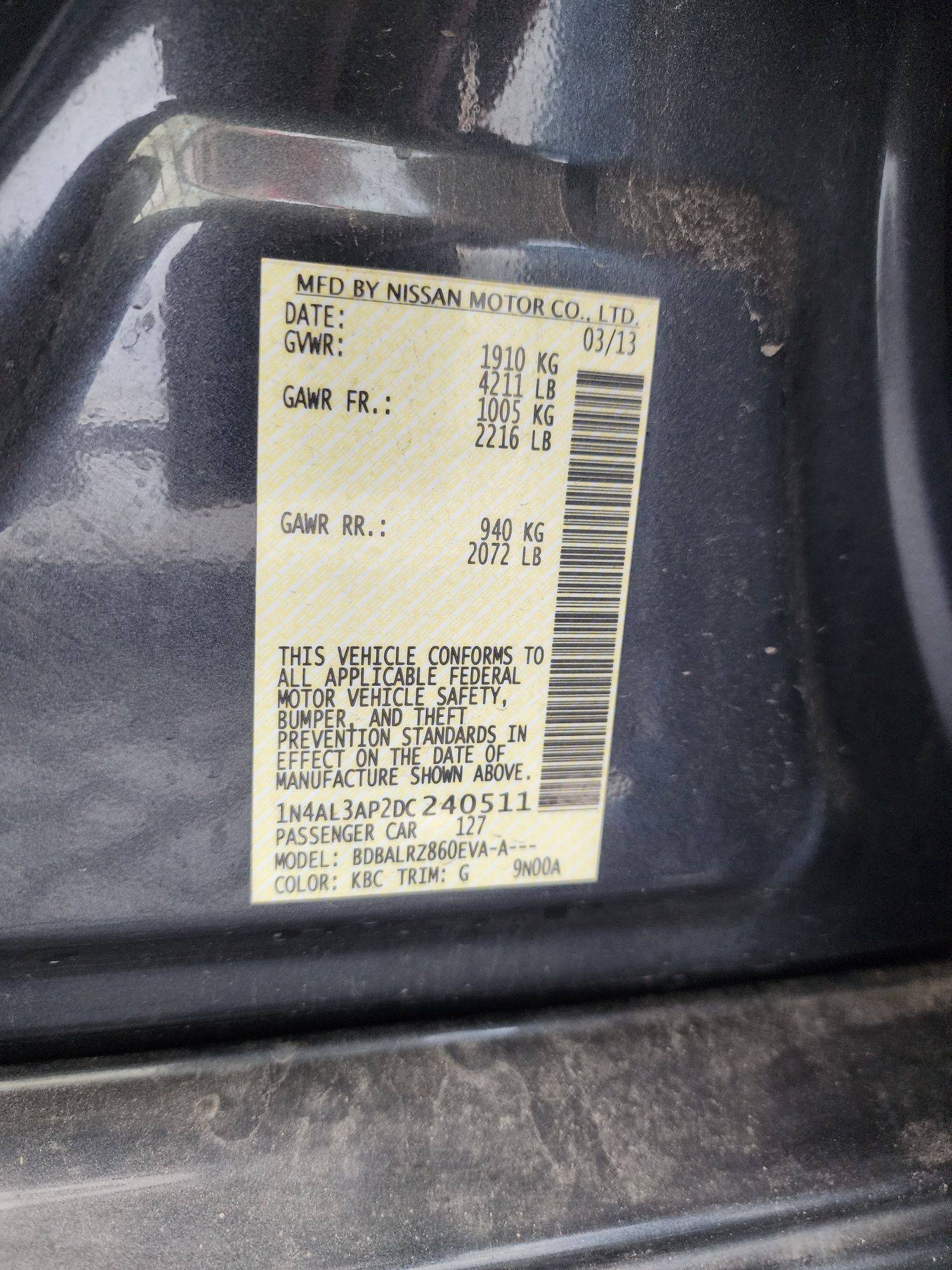 2013 NISSAN ALTIMA — 162771 Miles — Lot 64108533 - Marhaba Auctions Used Cars - Image 9