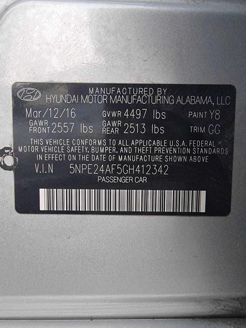 2016 HYUNDAI SONATA — 153261 Miles — Lot 214587 — Main - Marhaba Auctions Used Cars - Image 9