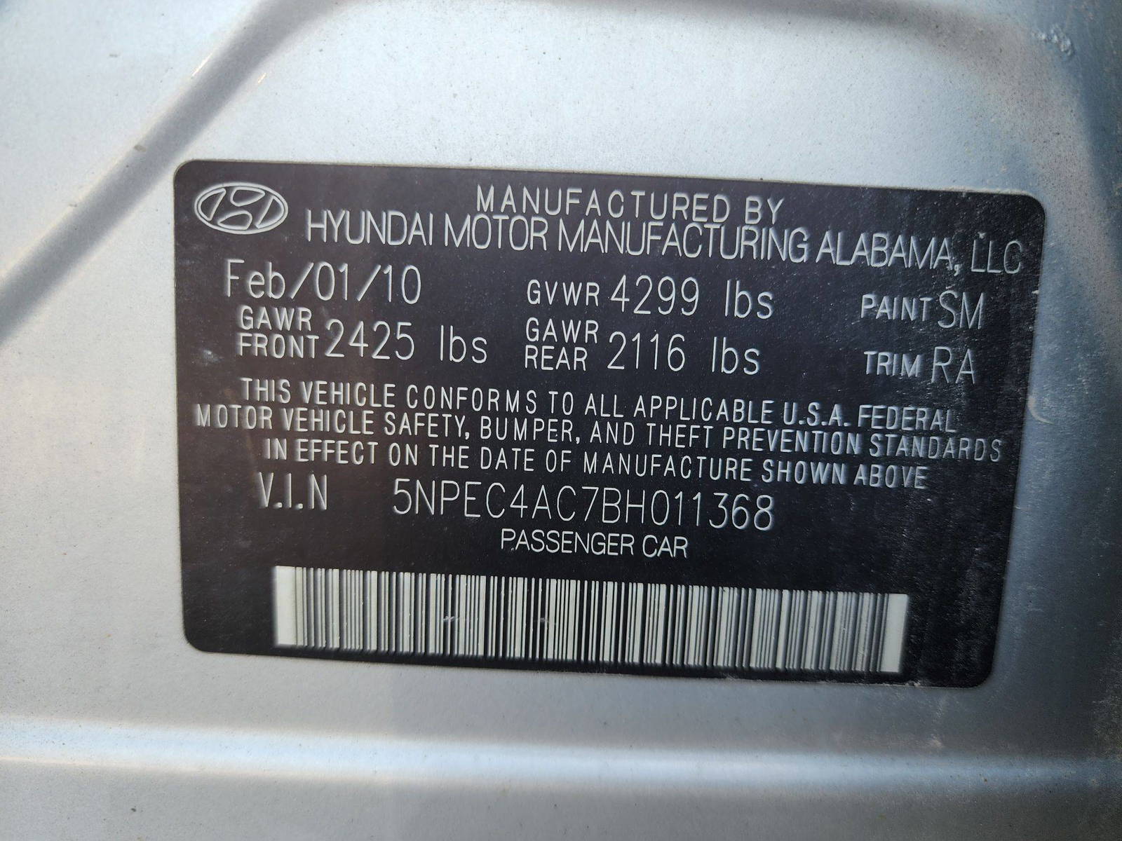 2011 HYUNDAI SONATA — 192110 Miles — Lot 75436784 — Al Quoz - Marhaba Auctions Used Cars - Image 11