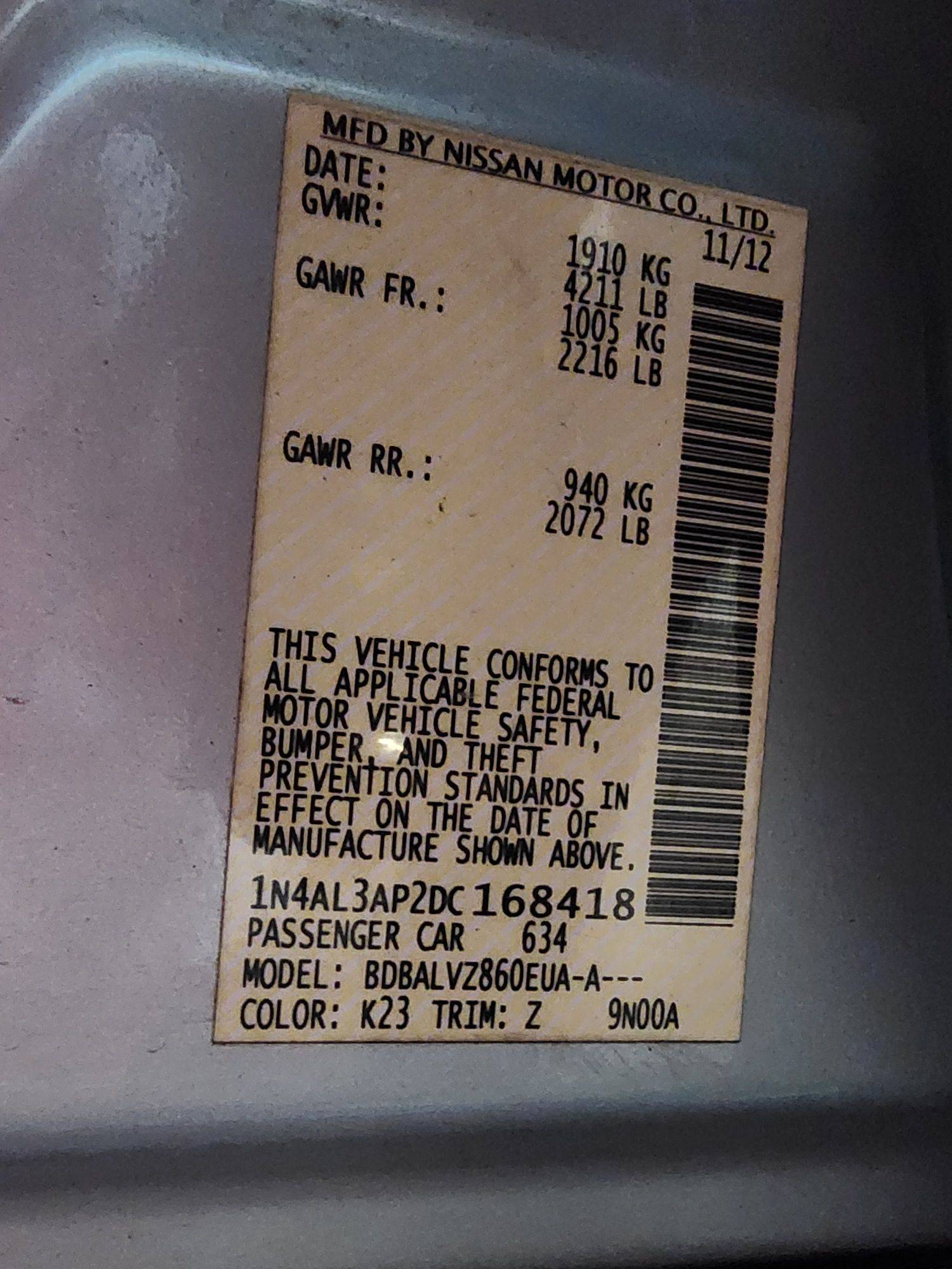 2013 NISSAN ALTIMA — 186016 Miles — Lot DC168418 — Al Quoz - Marhaba Auctions Used Cars - Image 12