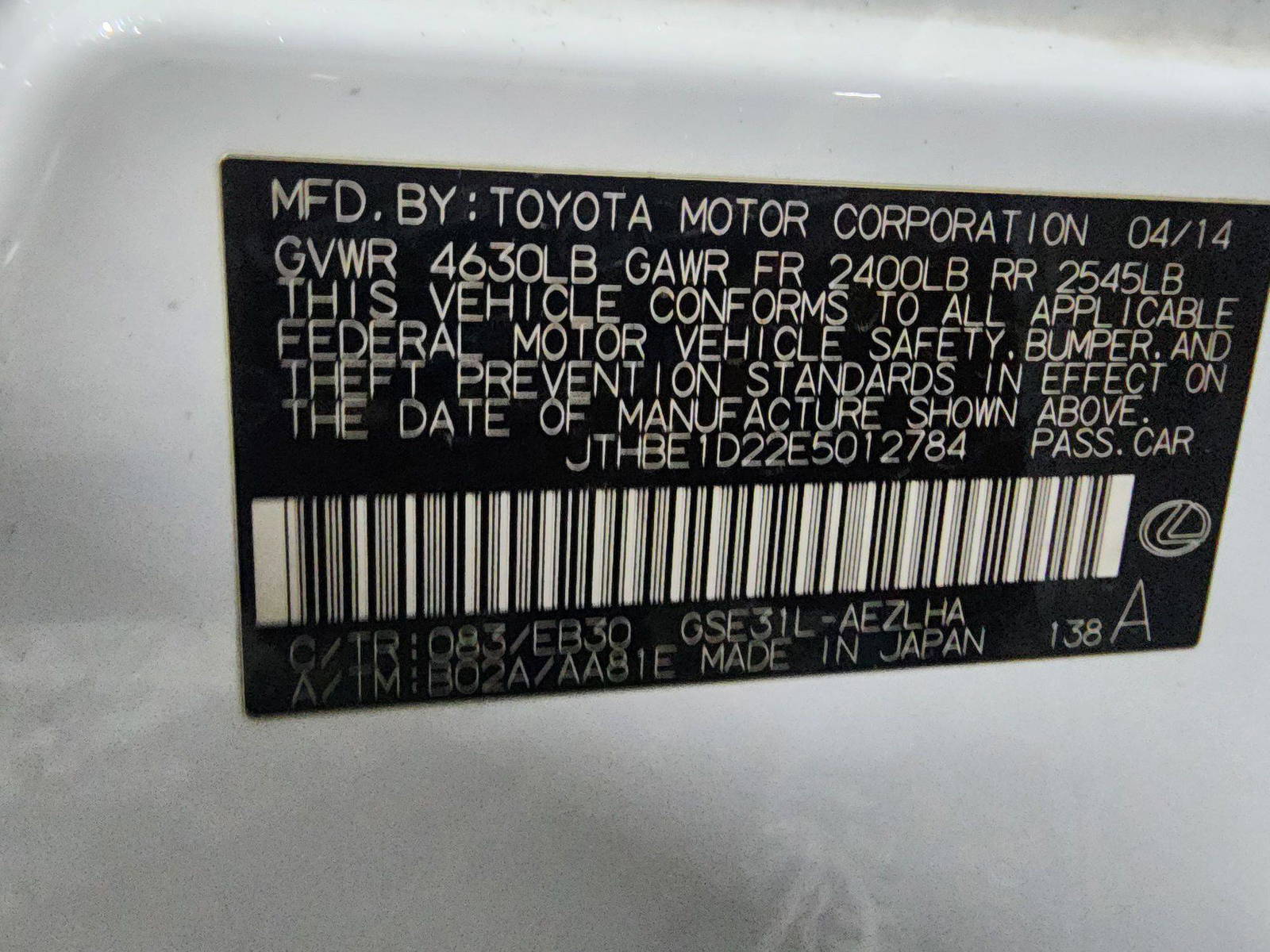 2014 LEXUS IS-350 — 149121 Miles — Lot 215487 — Main - Marhaba Auctions Used Cars - Image 12