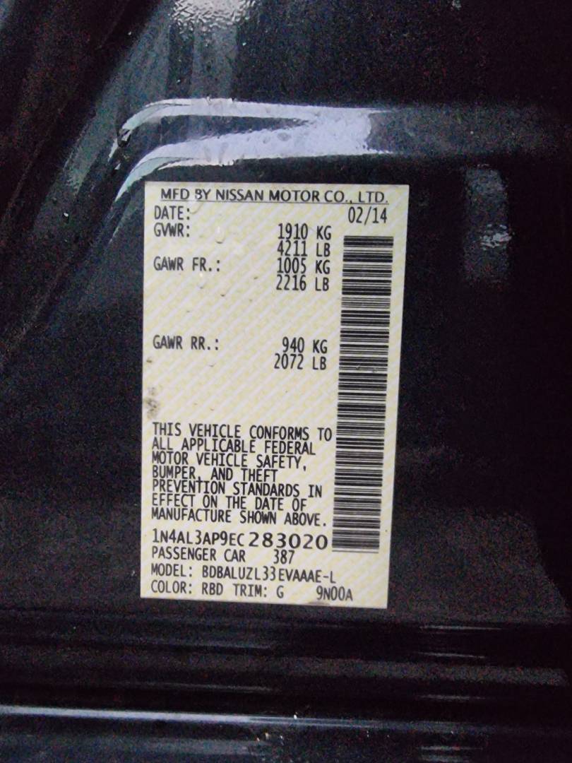 2014 NISSAN ALTIMA — 124319 Miles — Lot 215487 — Ind. 12 - Marhaba Auctions Used Cars - Image 9