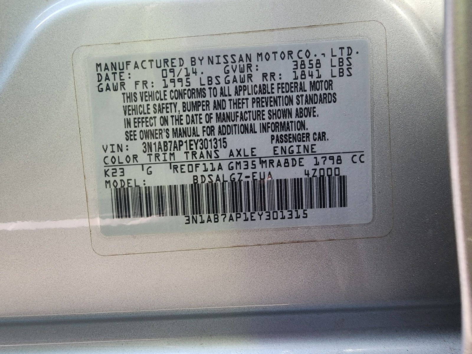 2014 NISSAN SENTRA — 153663 Miles — Lot 66783984 — Al Quoz - Marhaba Auctions Used Cars - Image 11