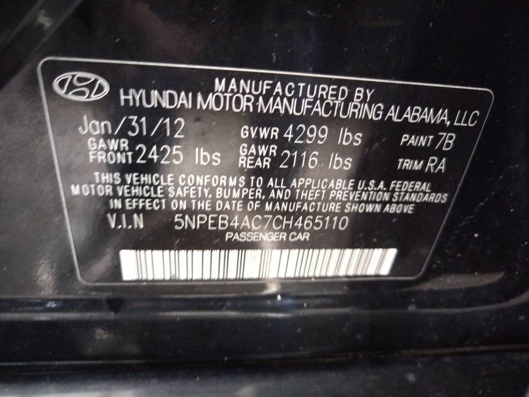 2012 HYUNDAI SONATA — 189438 Miles — Lot 58661173 - Marhaba Auctions Used Cars - Image 7