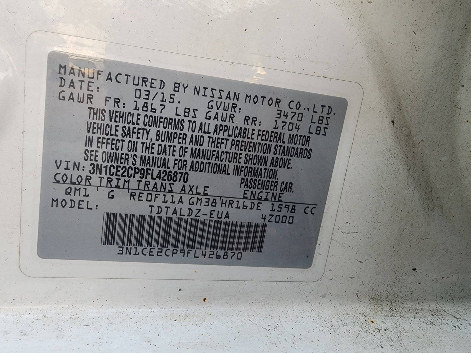 2015 NISSAN VERSA NOTE — 59966 Miles — Lot 38504879 — Souq - Marhaba Auctions Used Cars - Image 8