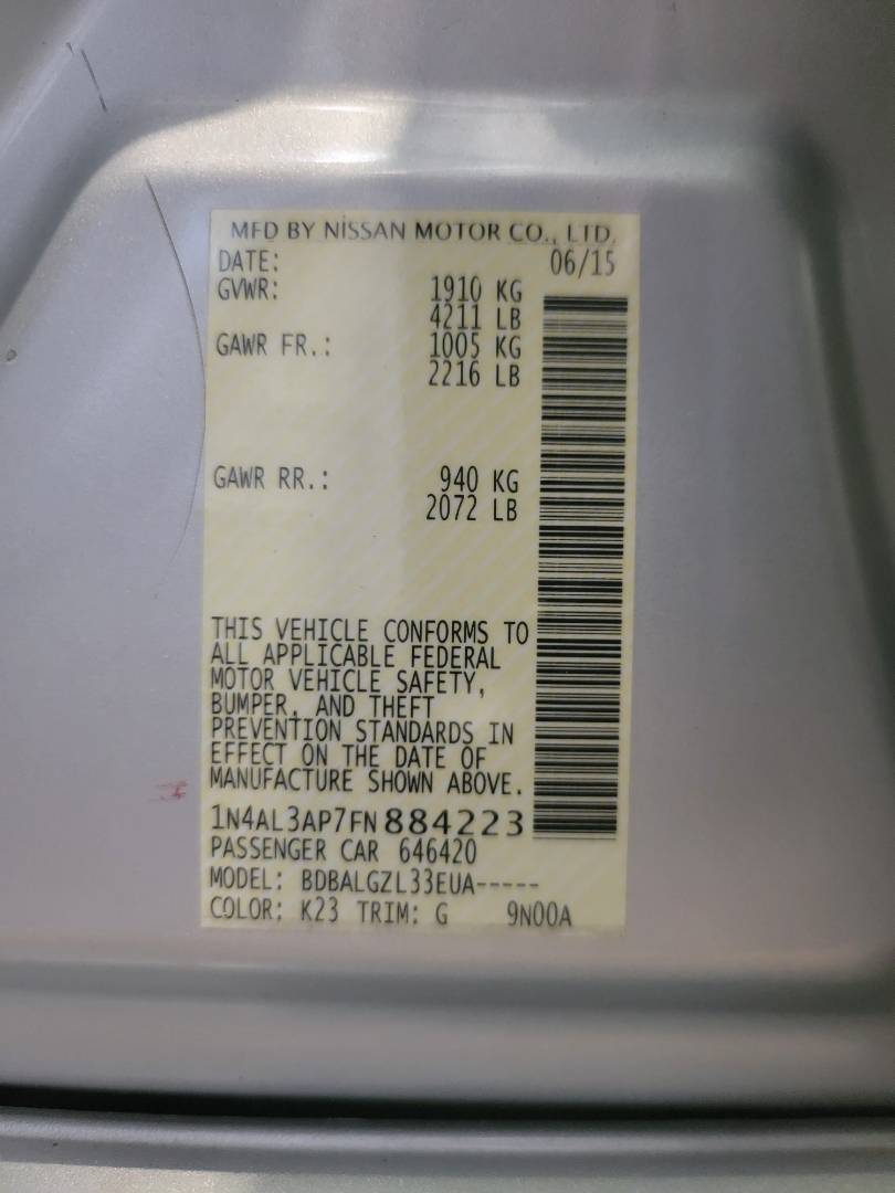 2015 NISSAN ALTIMA — 189874 Miles — Lot N884223 - Marhaba Auctions Used Cars - Image 10