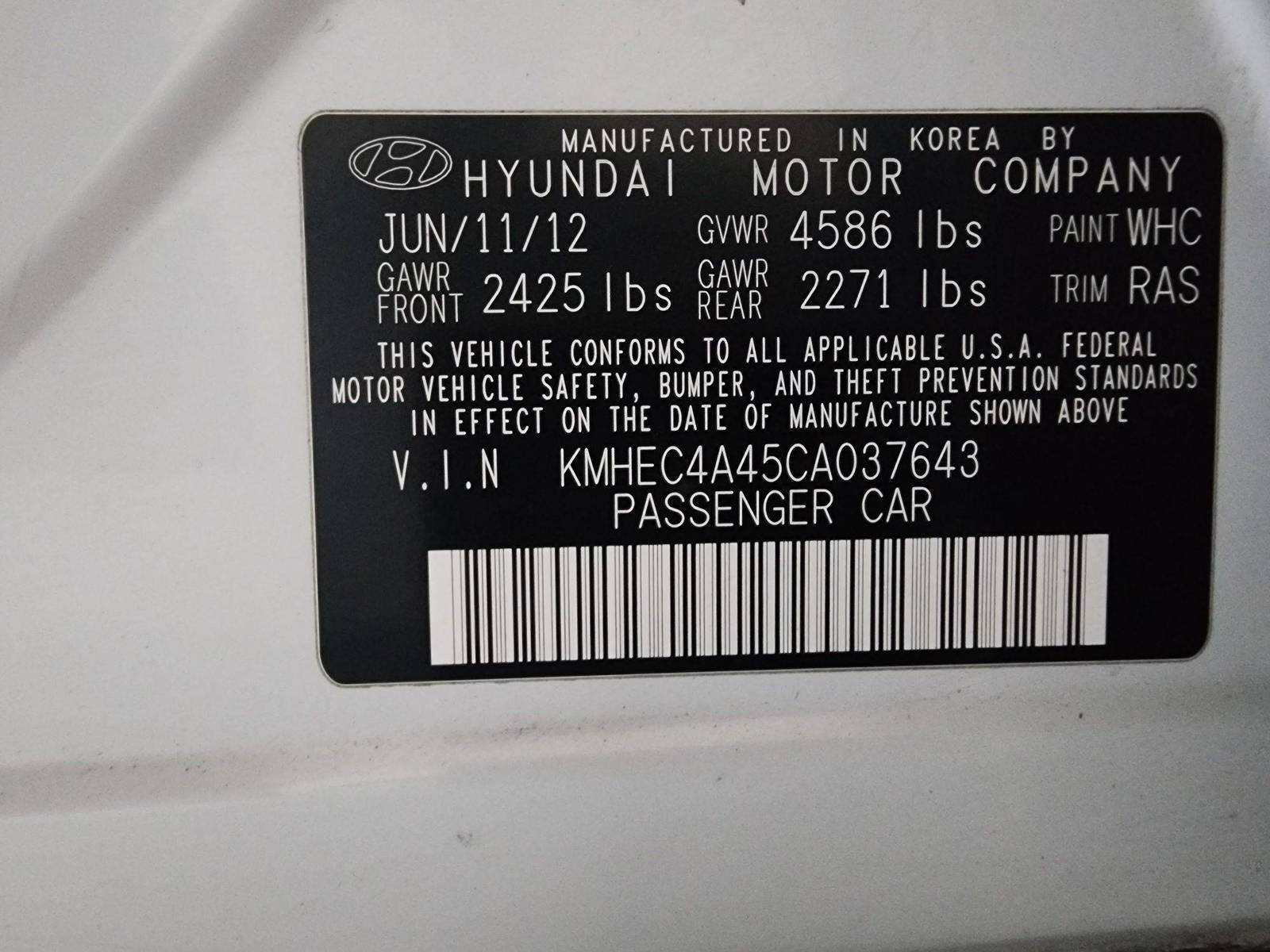 2012 HYUNDAI SONATA — 118594 Miles — Lot 22284 — Al Quoz - Marhaba Auctions Used Cars - Image 10