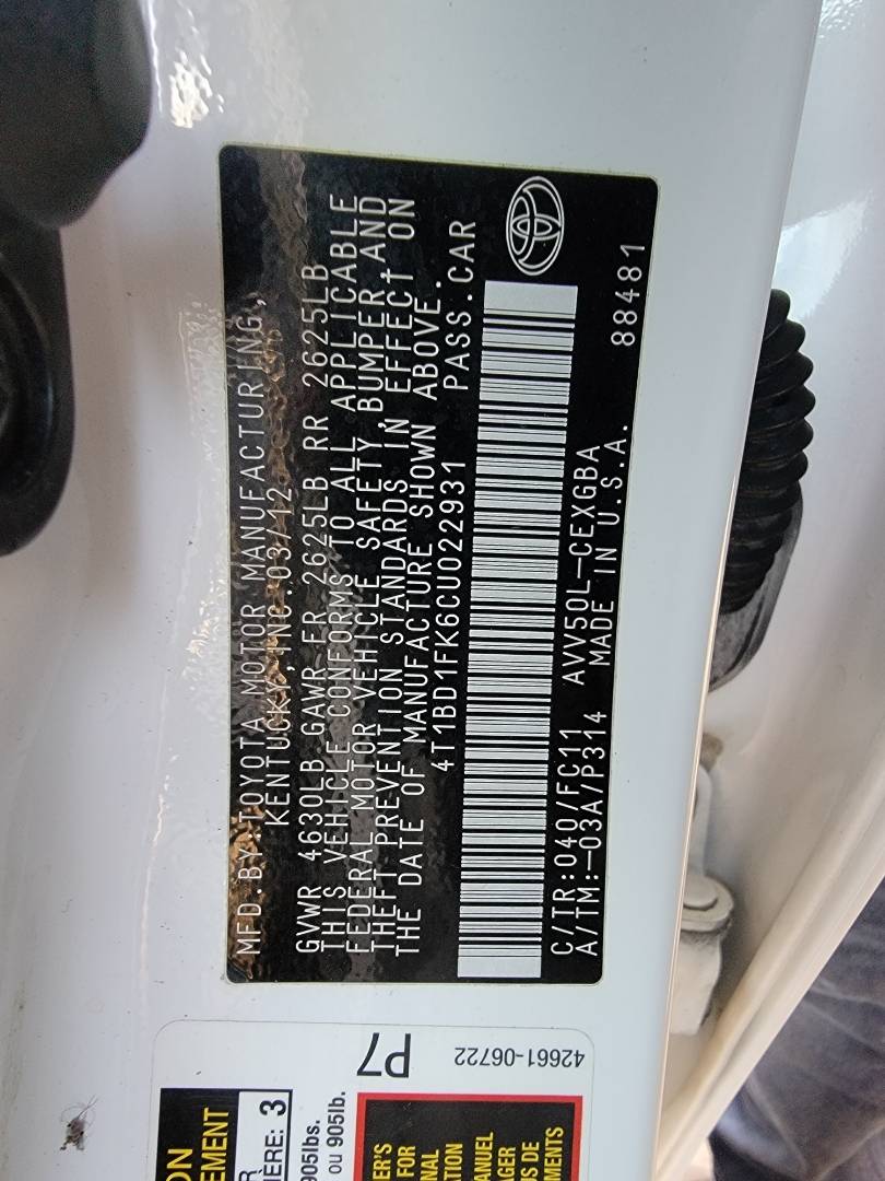 2012 TOYOTA CAMRY — 157188 Miles — Lot U022931 — Main - Marhaba Auctions Used Cars - Image 10