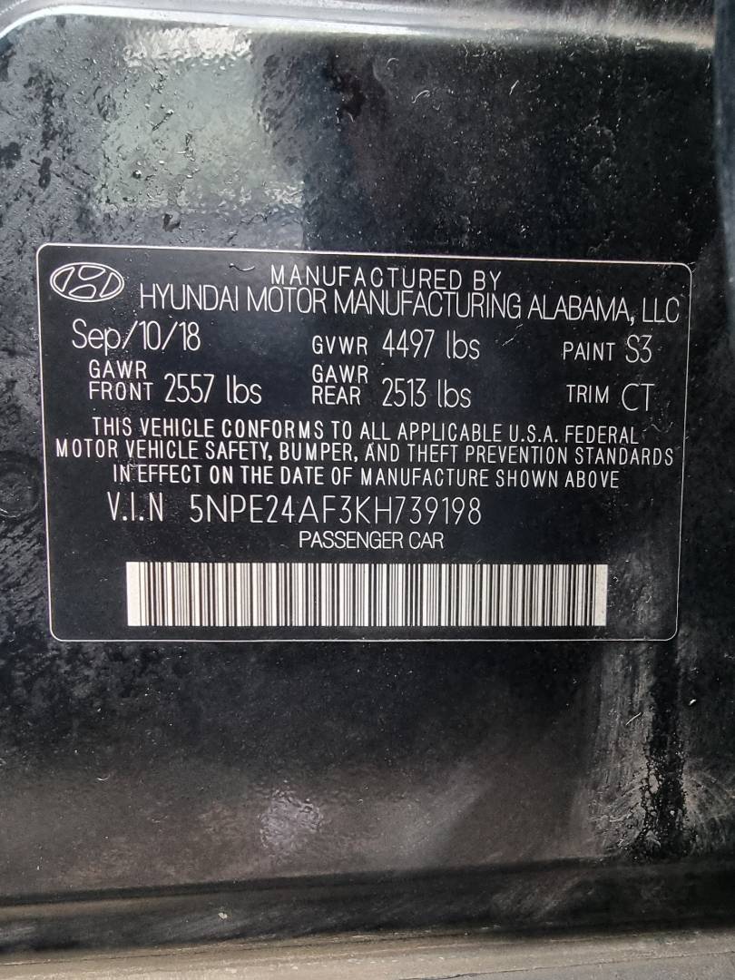 2019 HYUNDAI SONATA — 100626 Miles — Lot 739198 — Ind. 12 - Marhaba Auctions Used Cars - Image 9