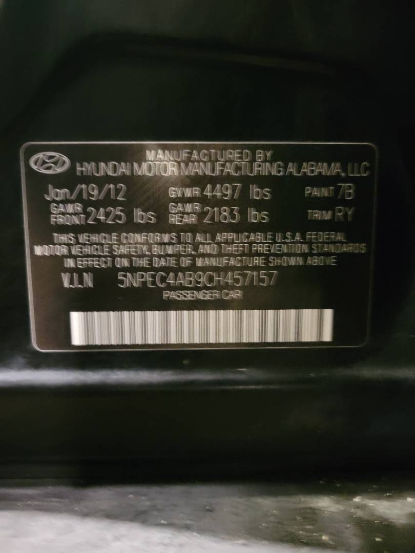 2012 HYUNDAI SONATA — 175163 Miles — Lot 57157 — Main - Marhaba Auctions Used Cars - Image 9