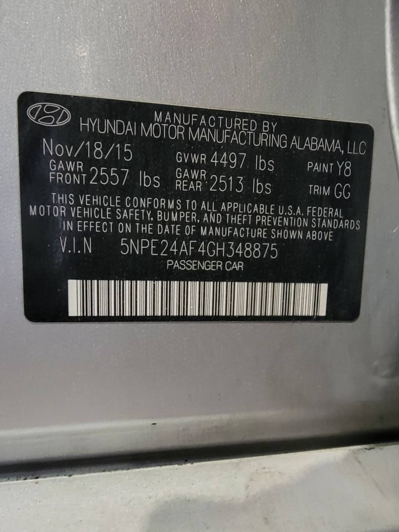 2016 HYUNDAI SONATA — 153858 Miles — Lot H348875 — Main - Marhaba Auctions Used Cars - Image 10