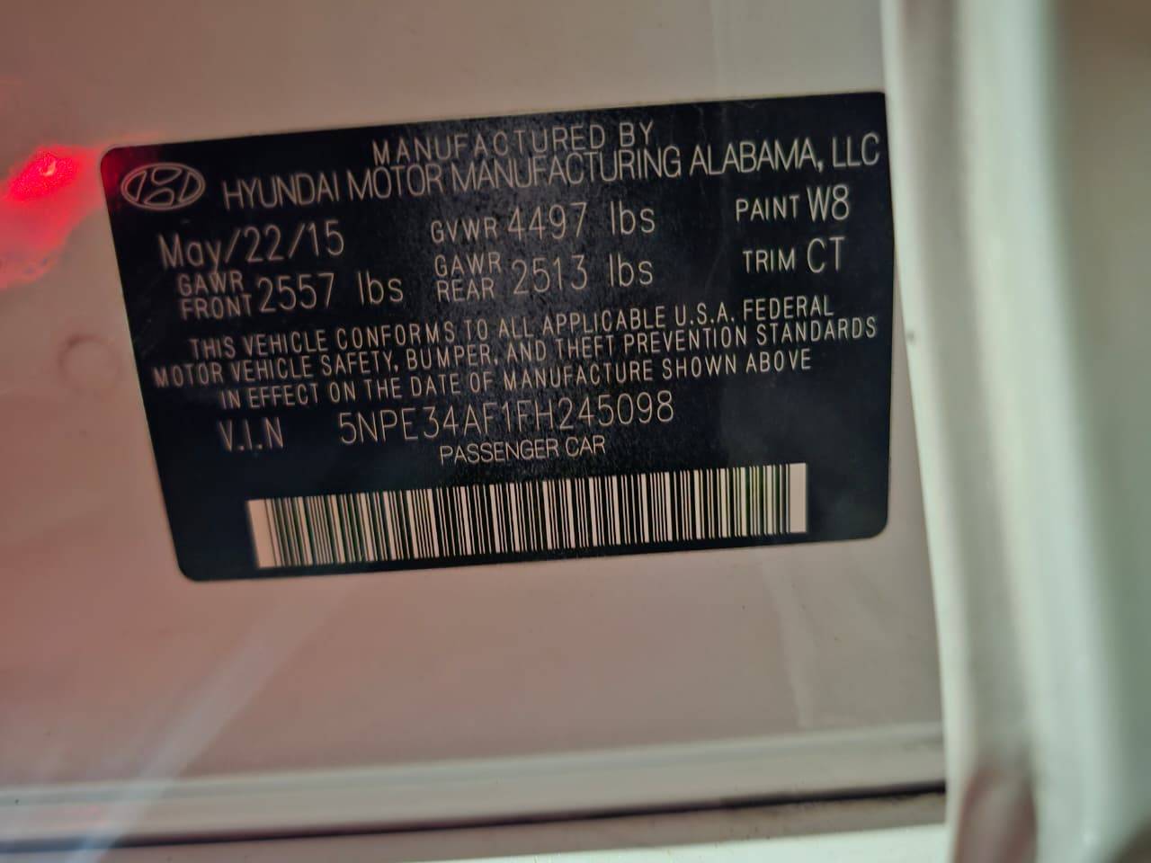 2015 HYUNDAI SONATA SPORT — 131146 Miles — Lot FH245098 — Main - Marhaba Auctions Used Cars - Image 9